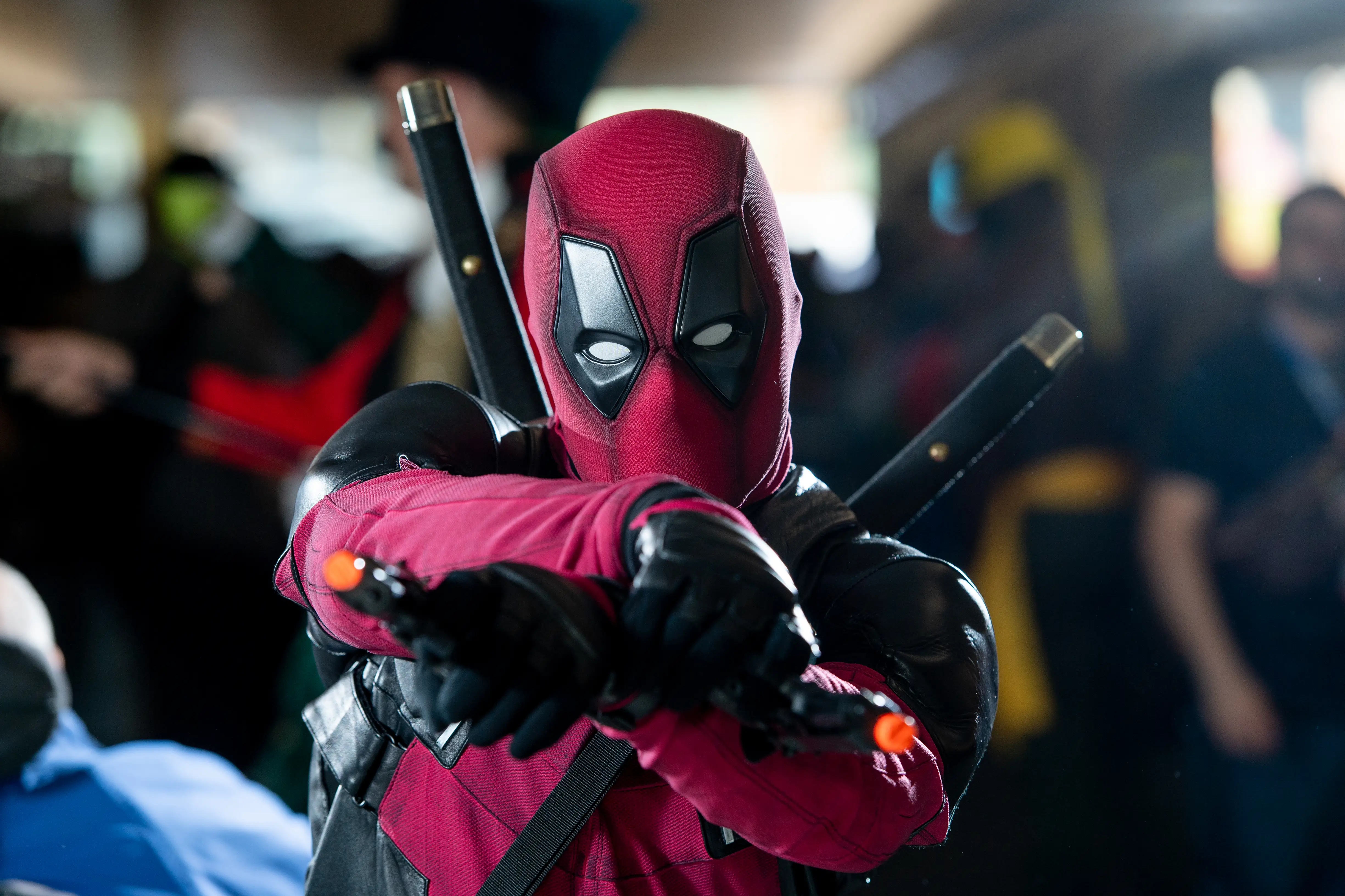 A fan cosplays as Deadpool form the Marvel Universe during the 2018 New York Comic Con at Javits Center on October 5, 2018 in New York City.