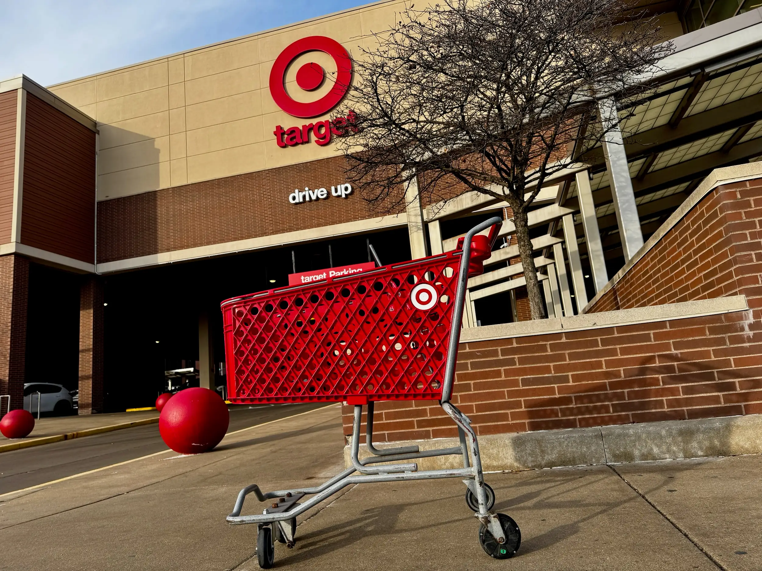 A Target shopping cart outside a store.