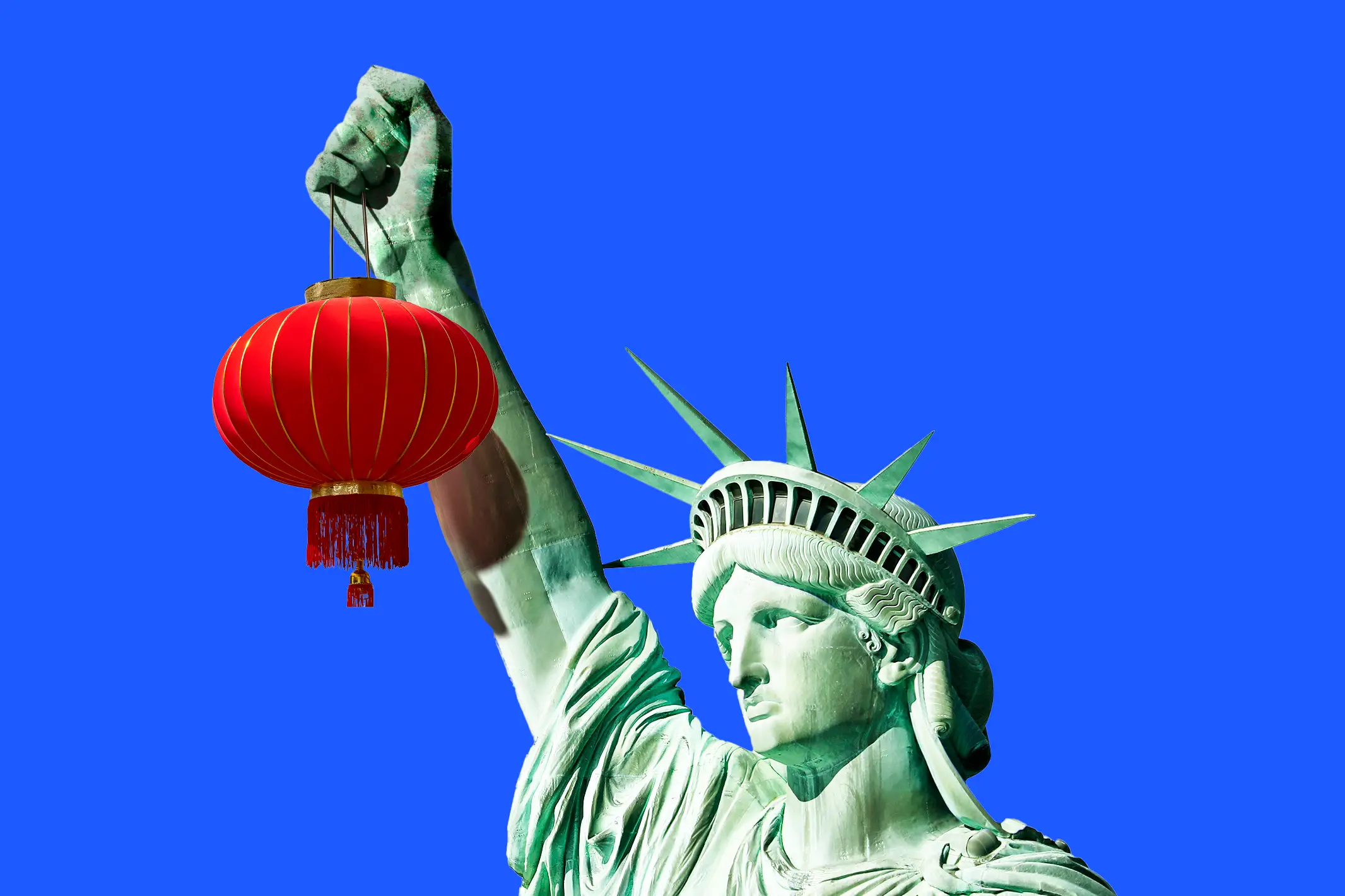 The statue of liberty holding a Chinese lantern