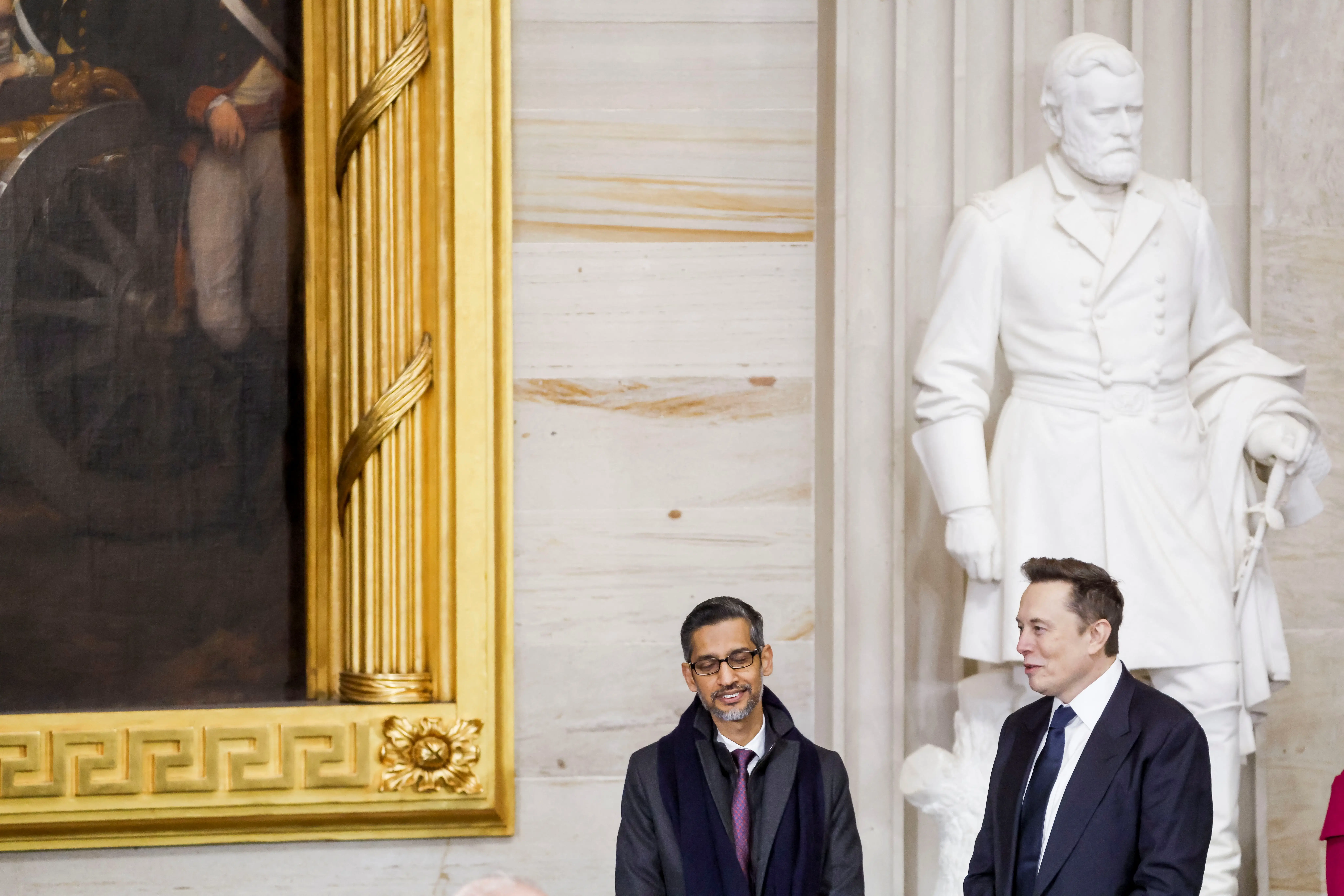 Google CEO Sundar Pichai (left) with Elon Musk at President Donald Trump's inauguration