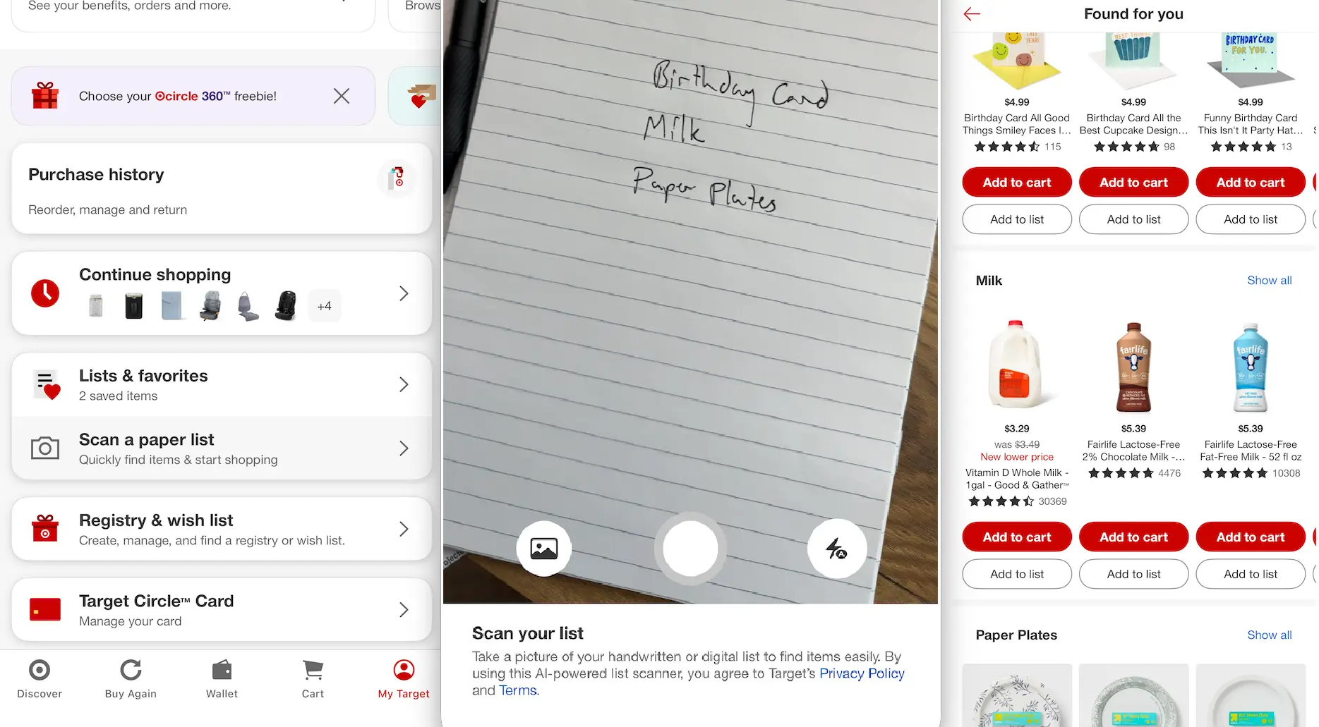 Target app's list scanning feature