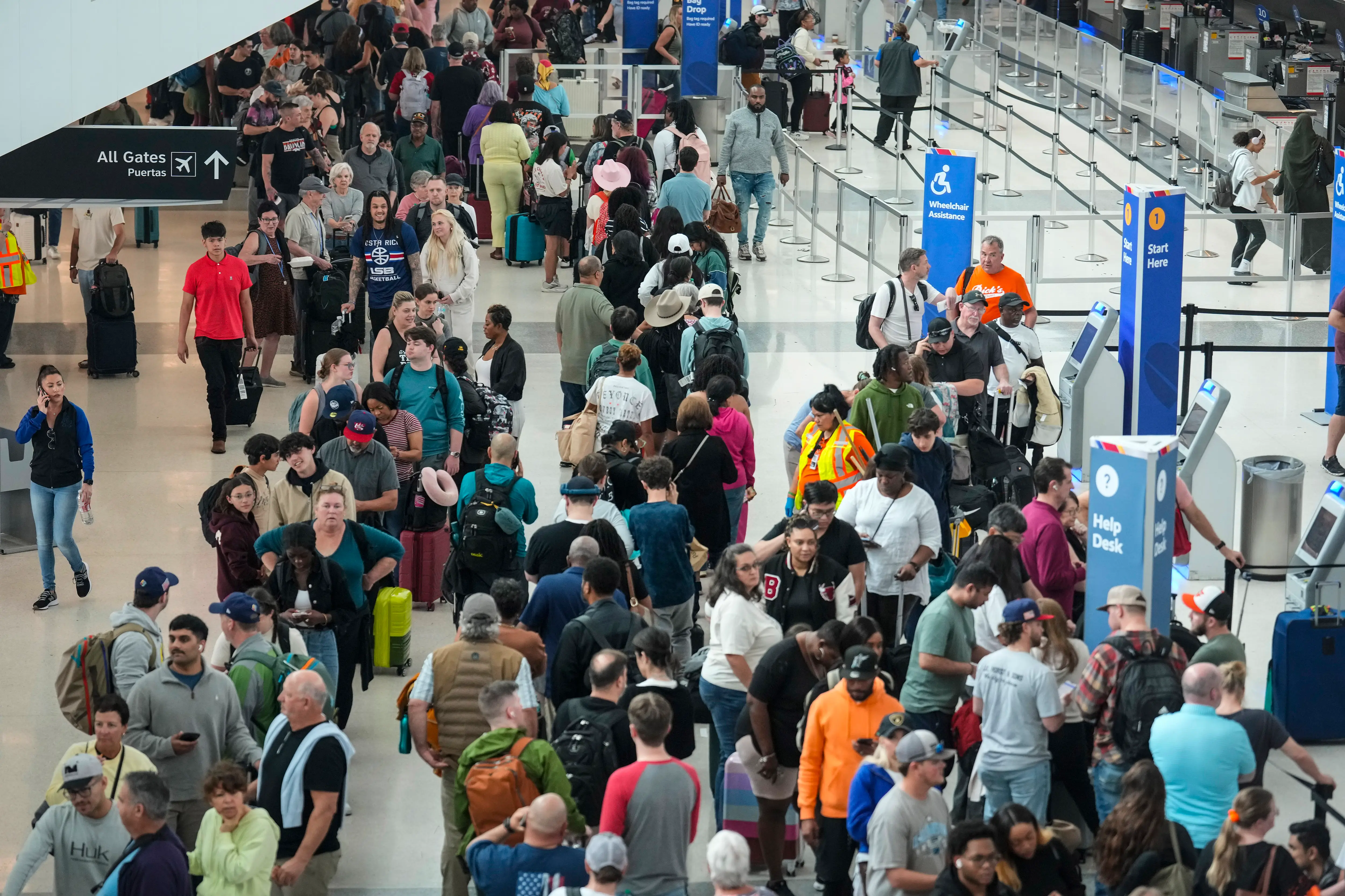 Long lines at airport security at William P. Hobby Airport in Houston.