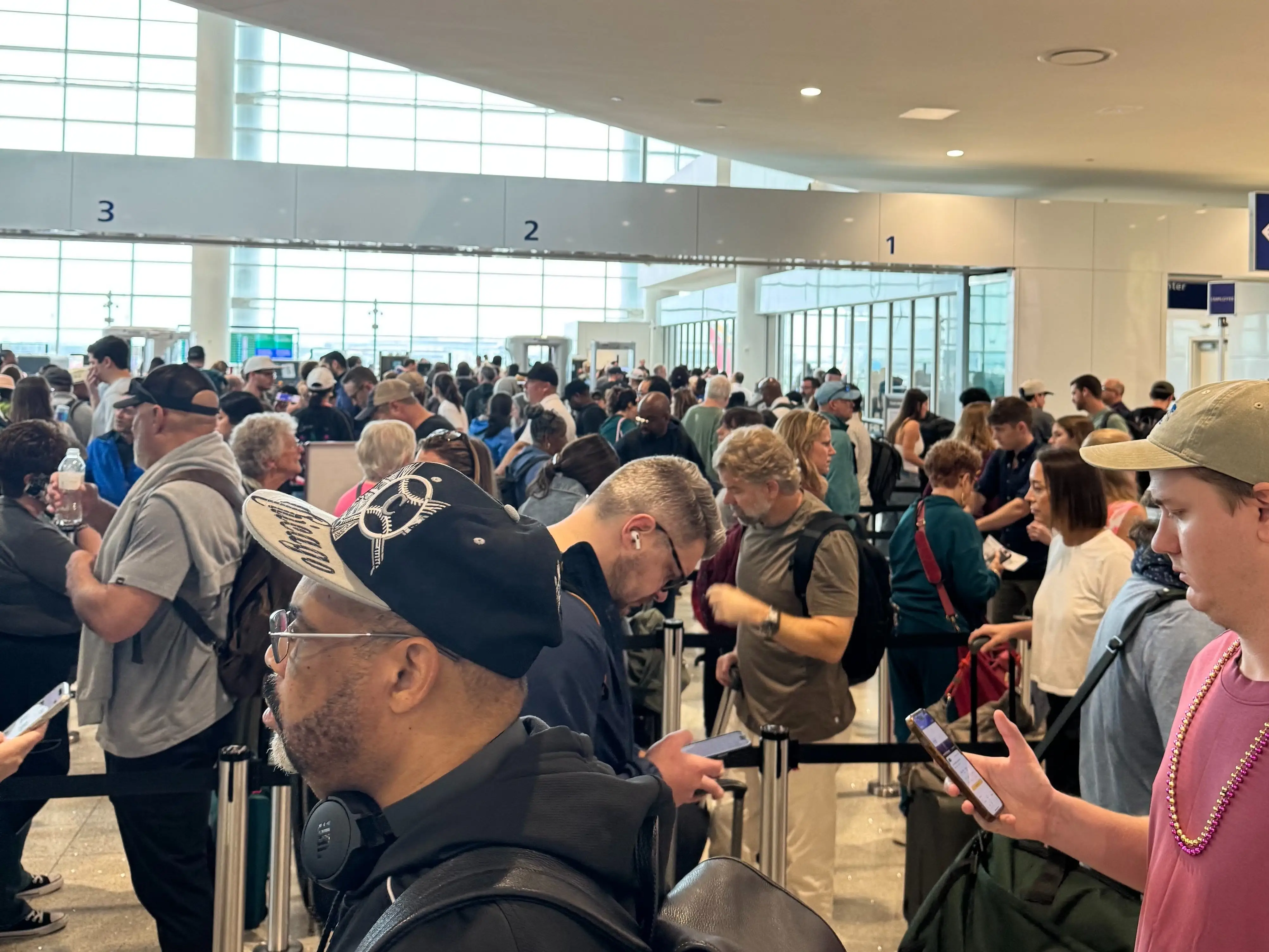 TSA wait lines at New Orleans International Airport on March 8, 2026.
