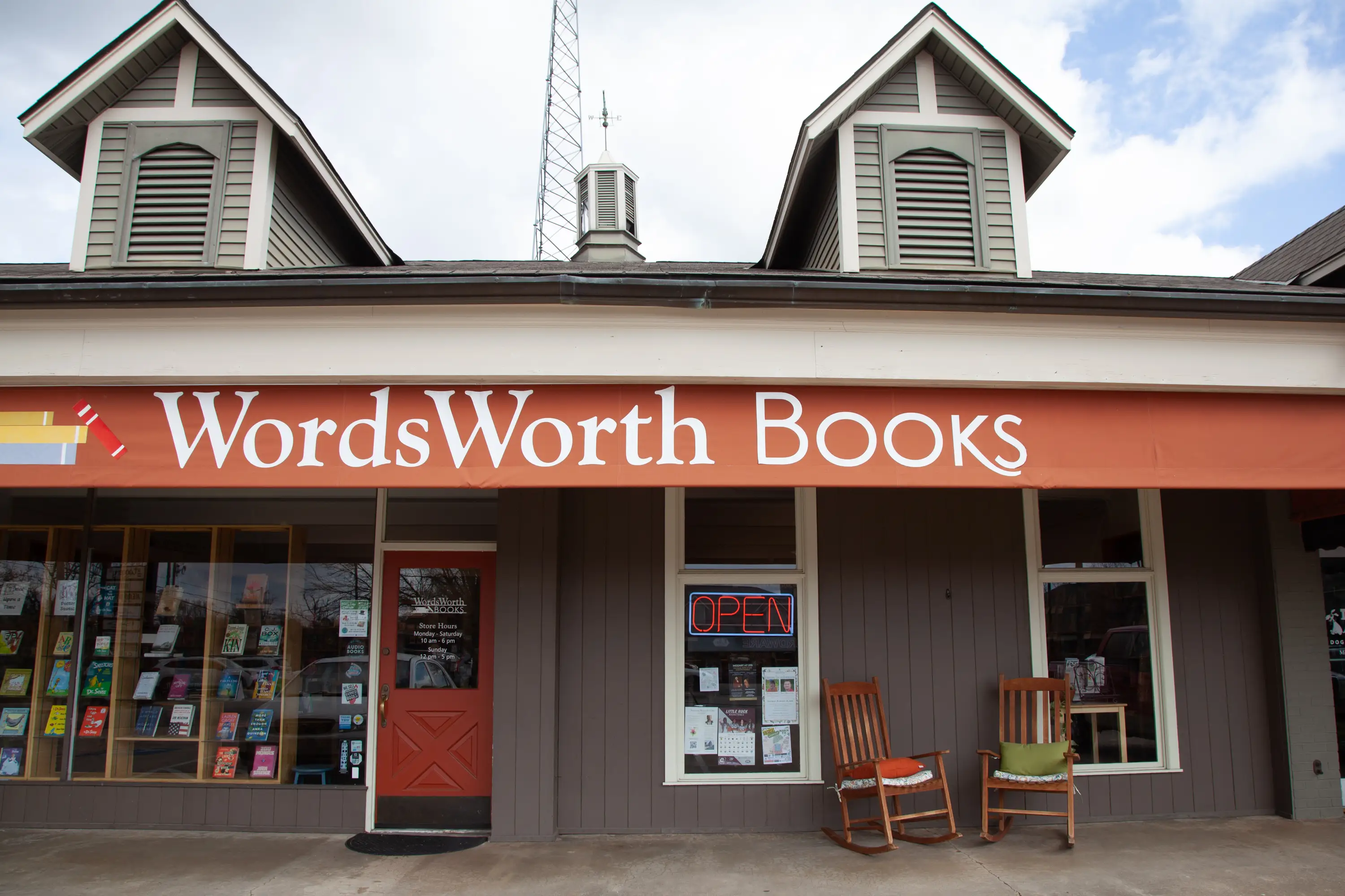 The exterior of WordsWorth Books, an independent bookstore located in the Heights neighborhood of Little Rock, Arkansas.