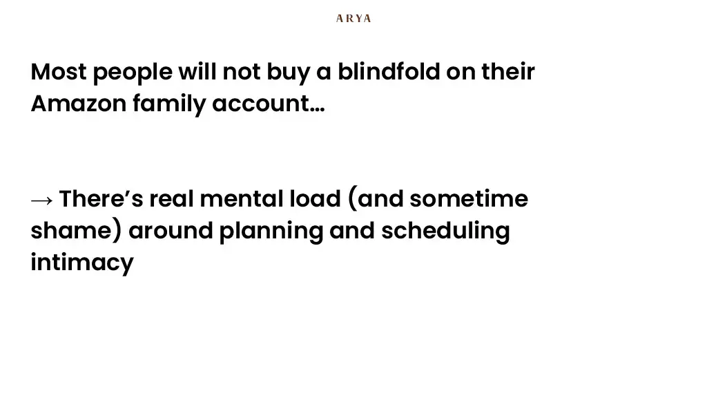 Most people will not buy a blindfold on their Amazon family account…

→ There's real mental load (and sometime shame) around planning and scheduling intimacy