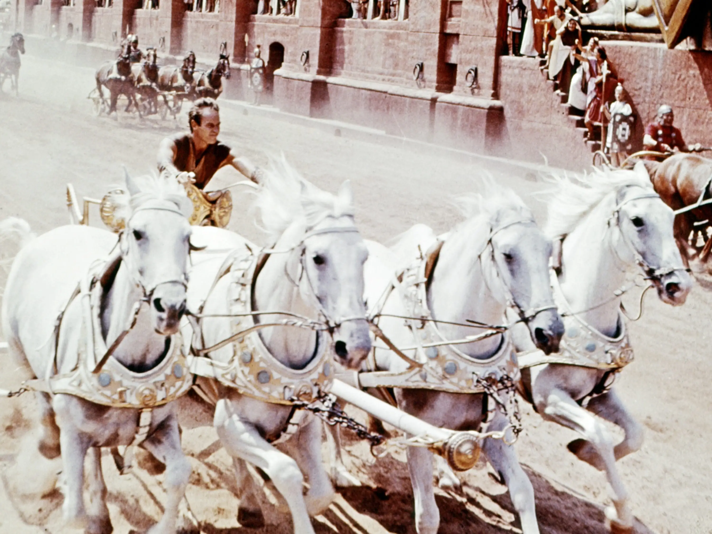 Charlton Heston riding a chariot in 