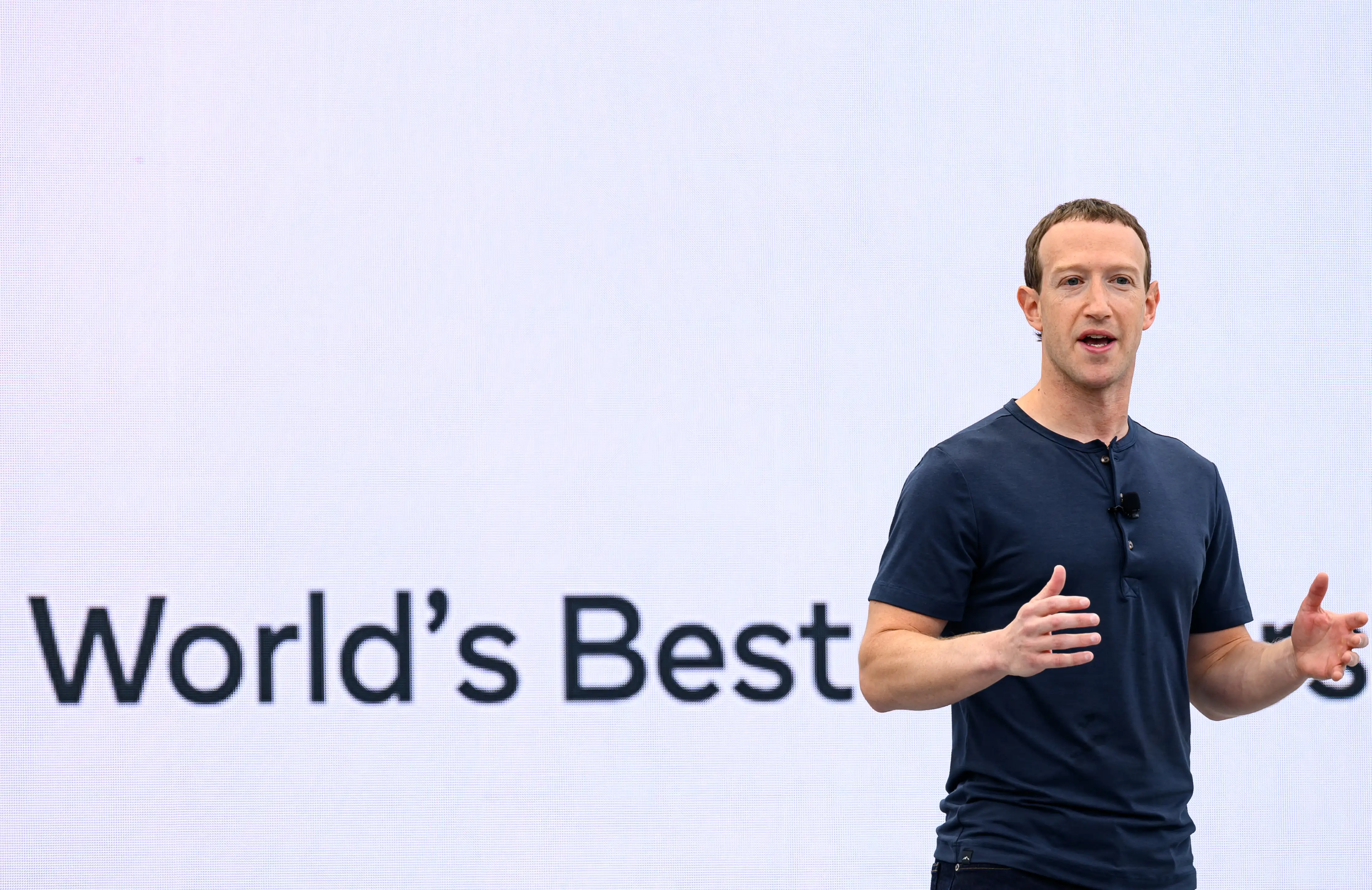 Mark Zuckerberg speaks at an event in 2023