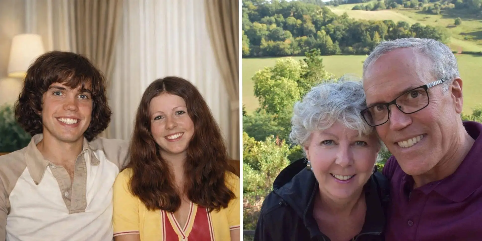 Rena Clare and Denny Clare at 16 (left) and 67 (right)