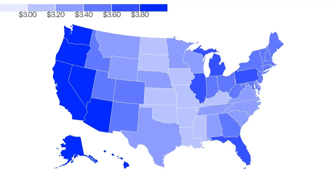 Map shows gas prices have risen above $3 a gallon in every US state — the first time since 2023