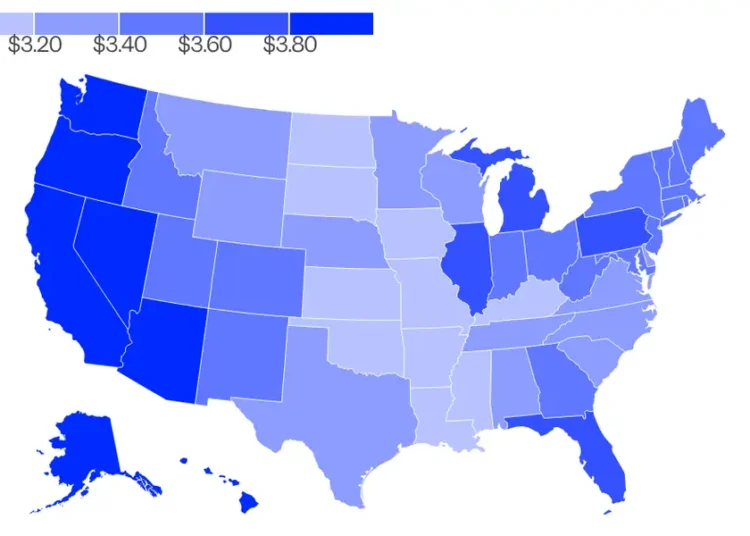 Map shows gas prices have risen above $3 a gallon in every US state — the first time since 2023