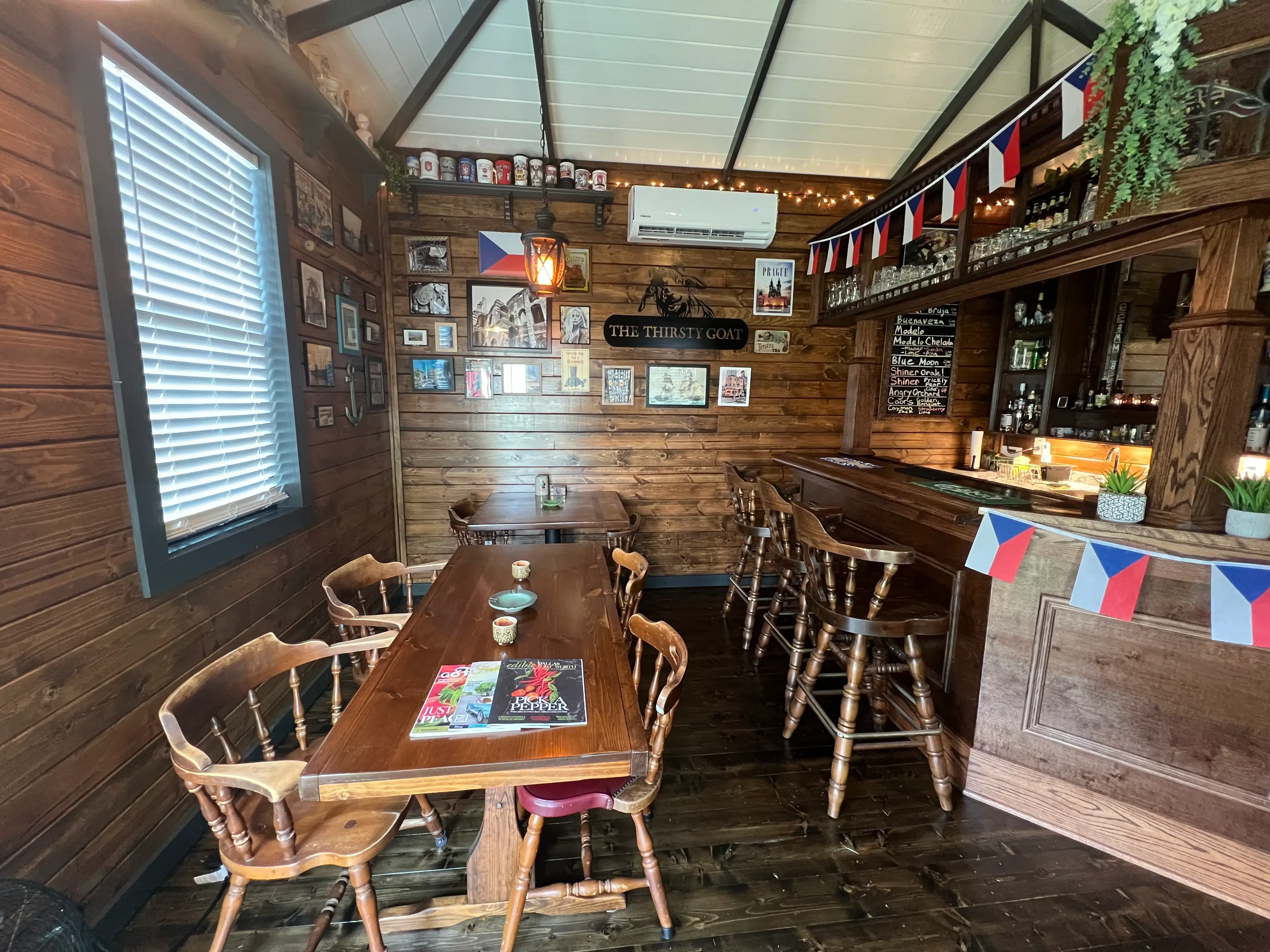 Inside the pub Stephen Hutyra built in his backyard.