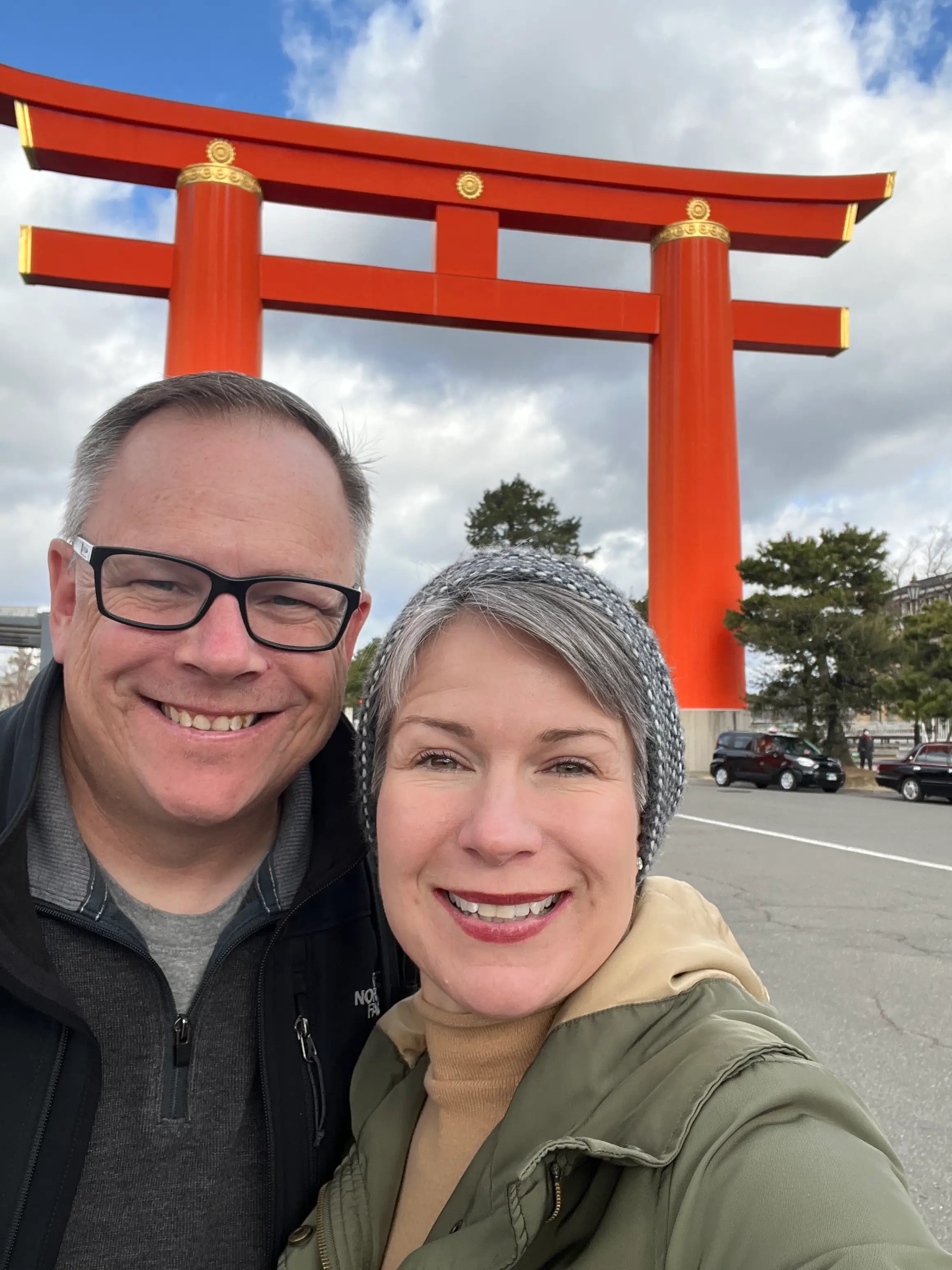 Erika Ebsworth-Goold in front of a temple arch in japan