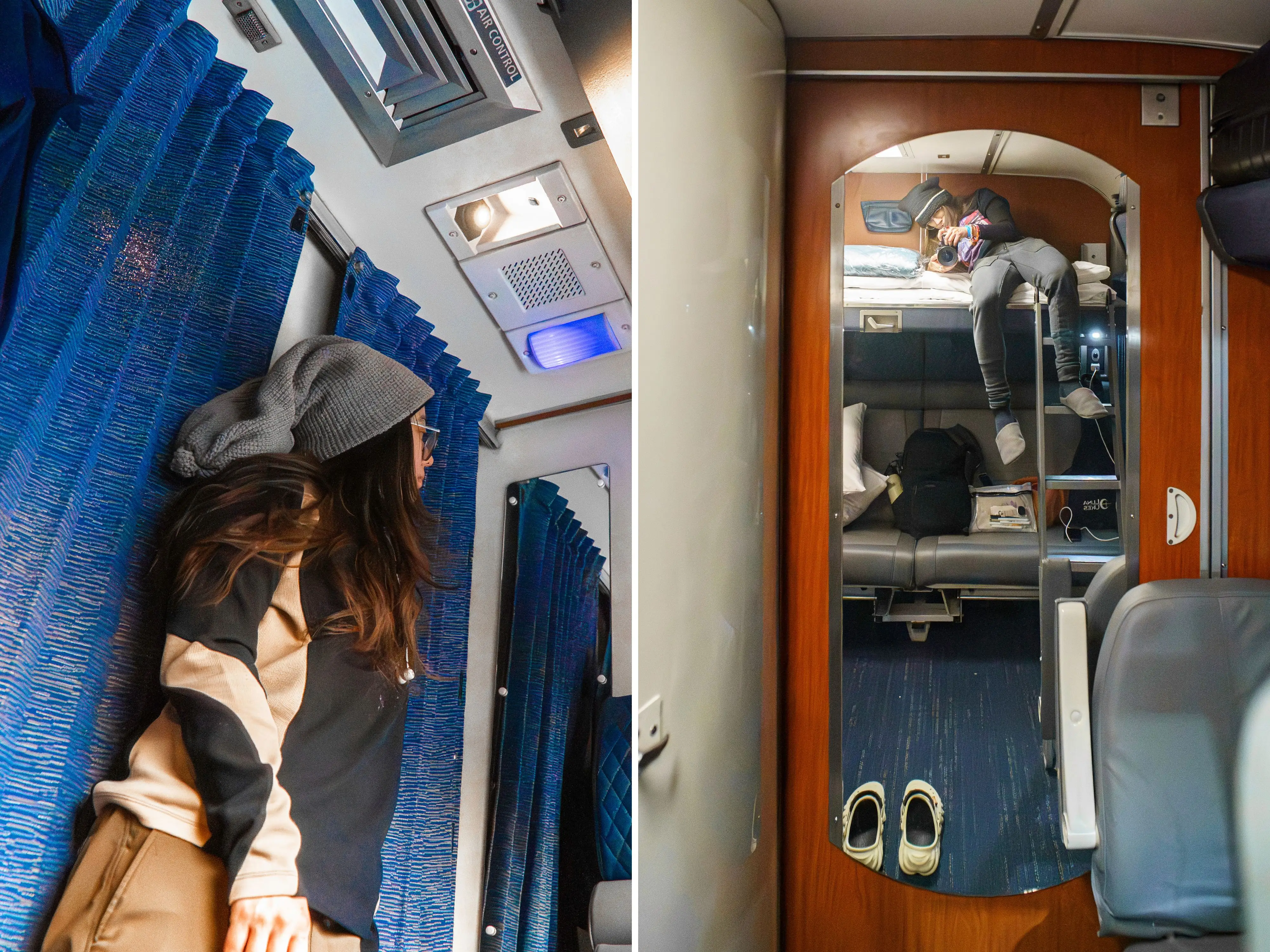 A composite image of the author in mirrors in the roomette and bedroom