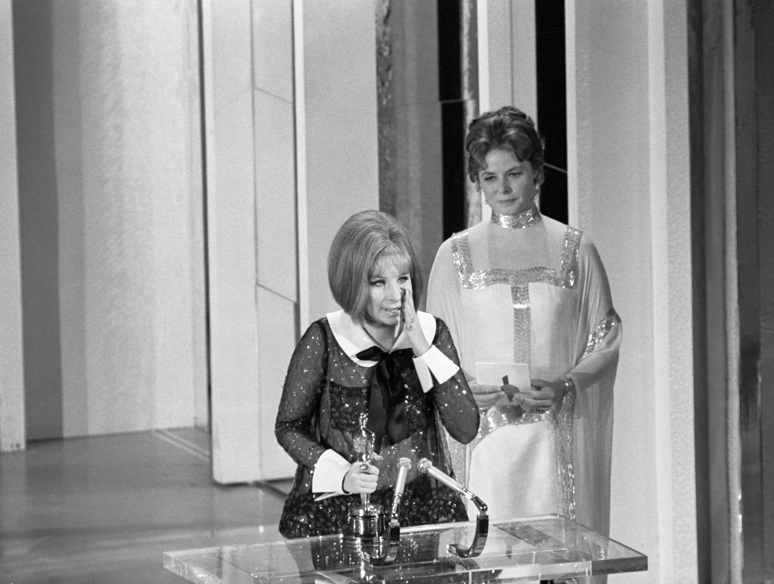 Barbra Streisand and Ingrid Bergman at the Oscars.