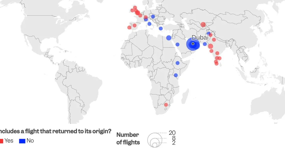 MAPPED: 65 planes were diverted as a drone strike caused flight chaos at Dubai Airport once again