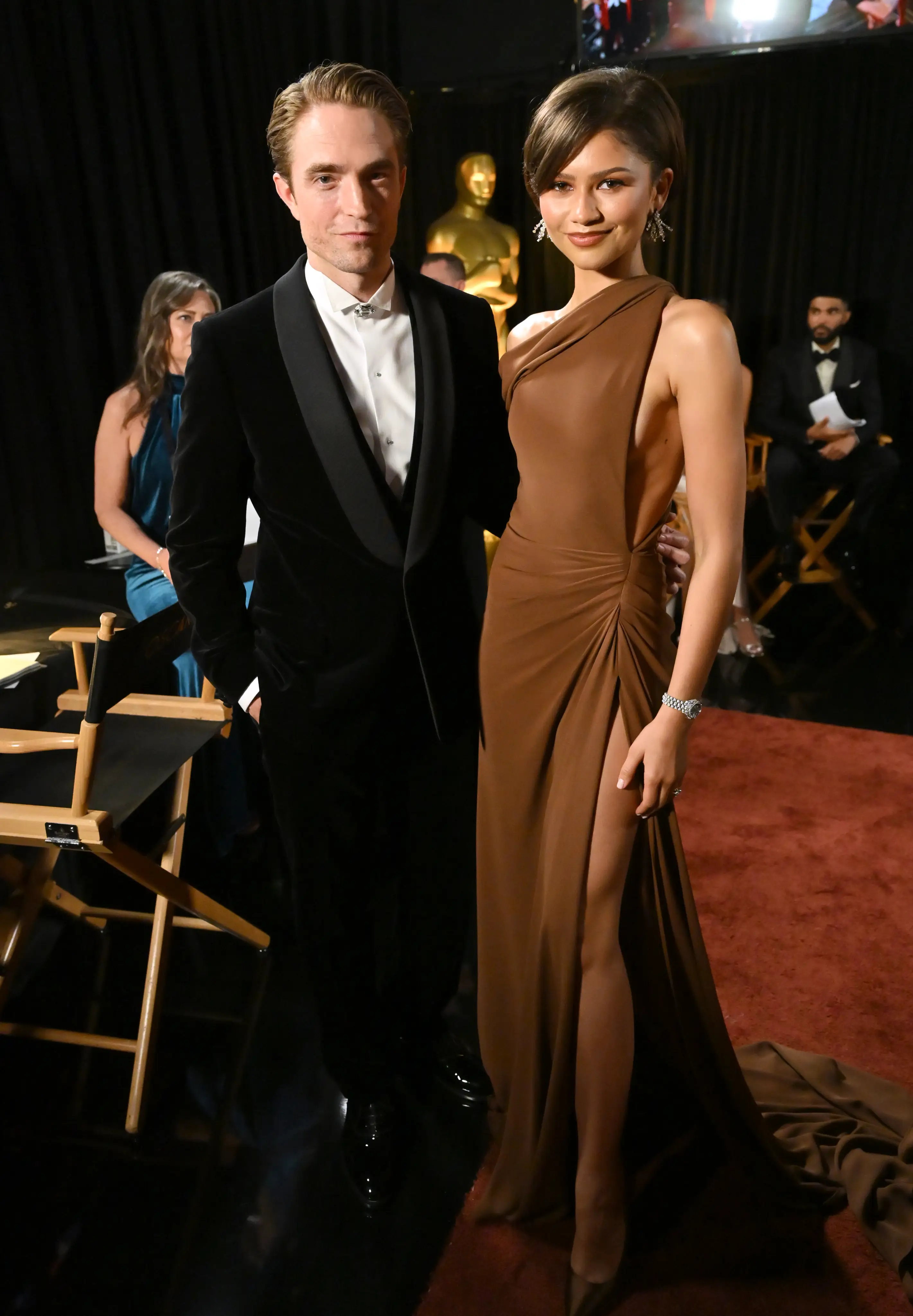 Robert Pattinson and Zendaya backstage at the Oscars in March 2026.