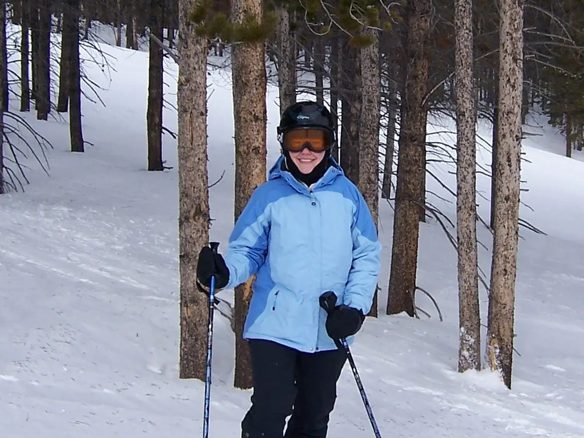 The author poses while skiing.