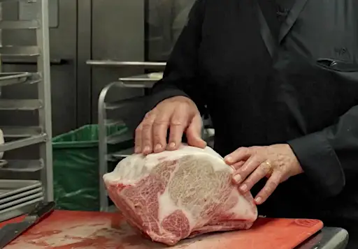 A giant slab of Miyazaki wagyu beef