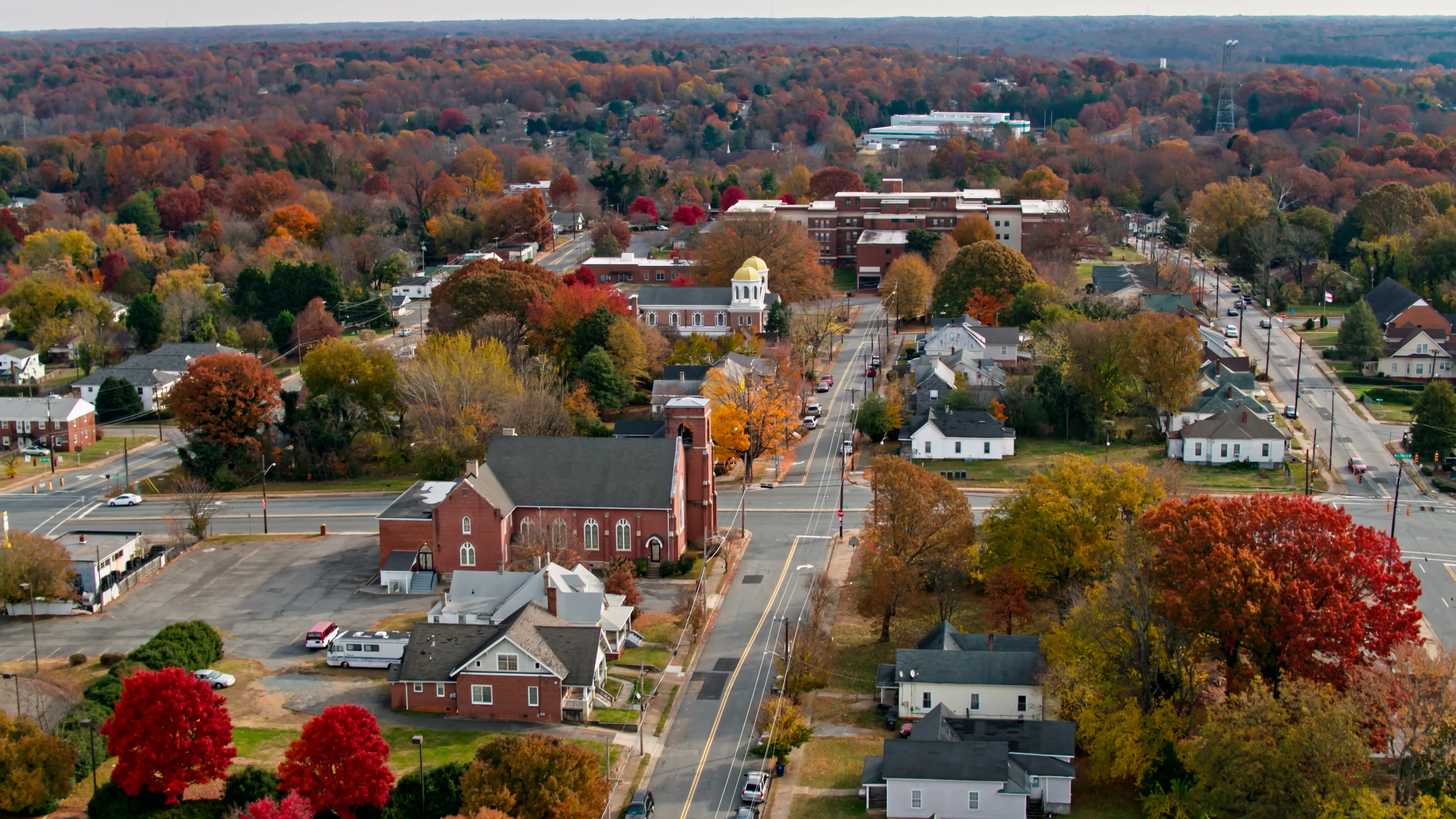 Aerial shot of Winston-Salem, North Carolina.