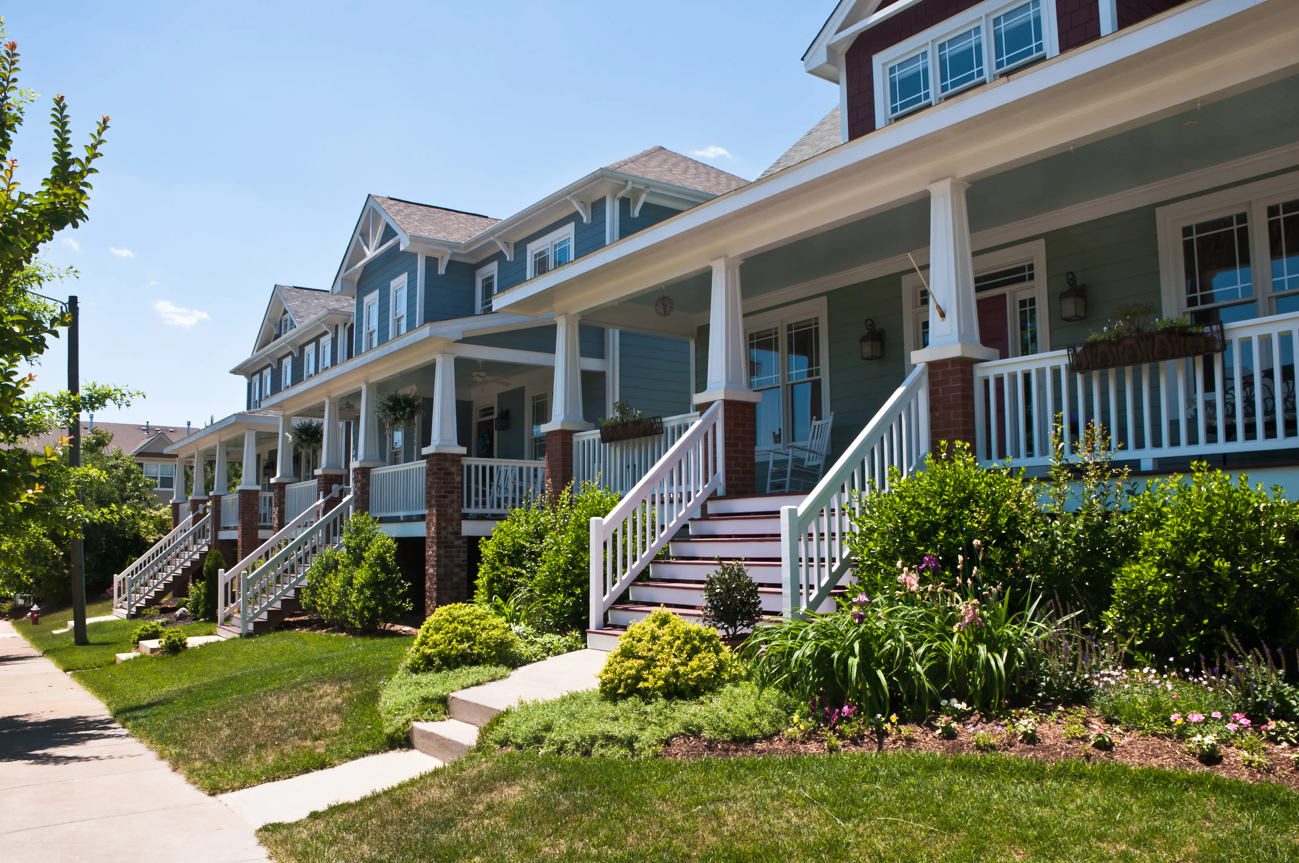 Single-family homes on a quiet tree-lined street near Raleigh, North Carolina.
