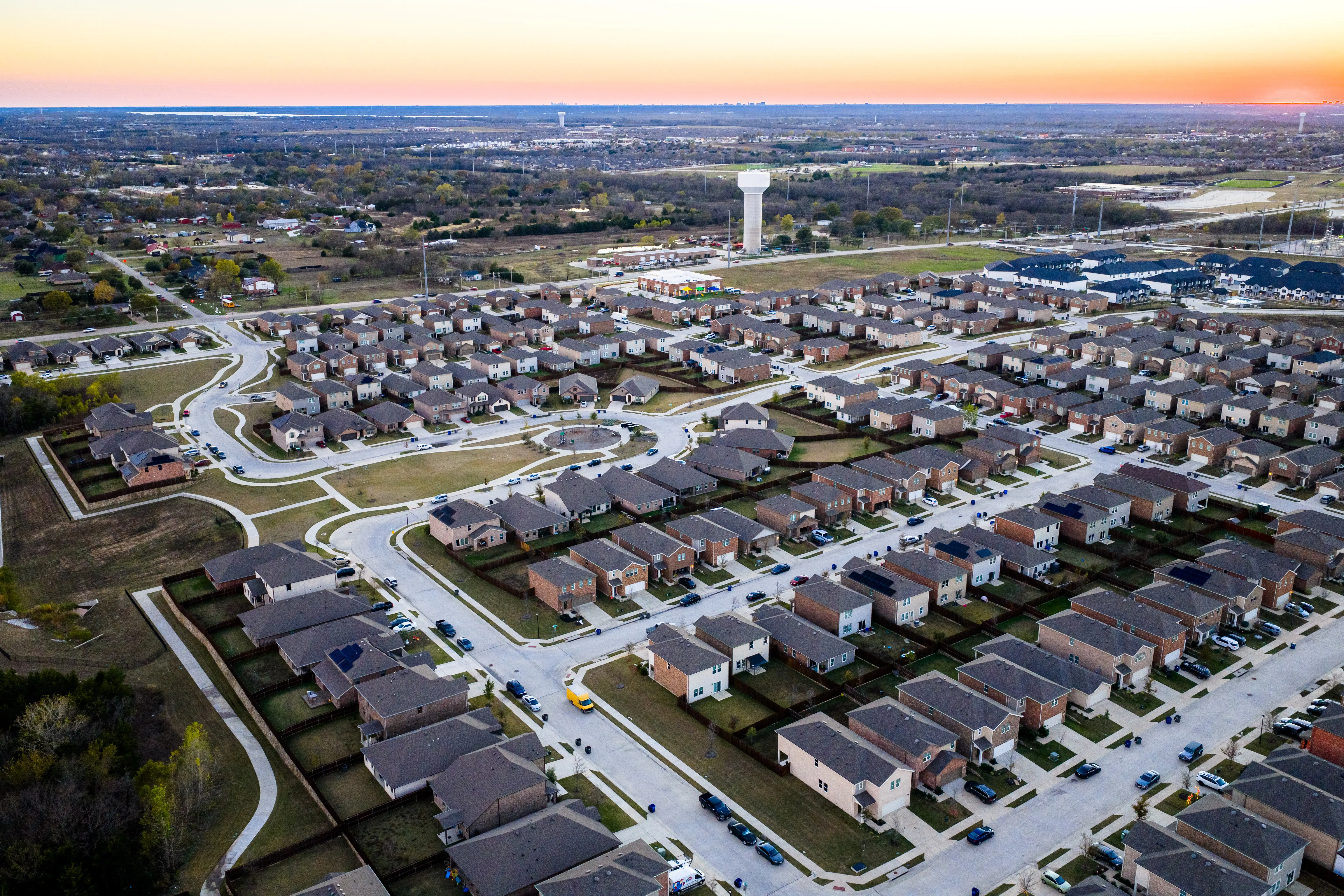 Aerial view of houses and subdivision in Princeton, Texas.