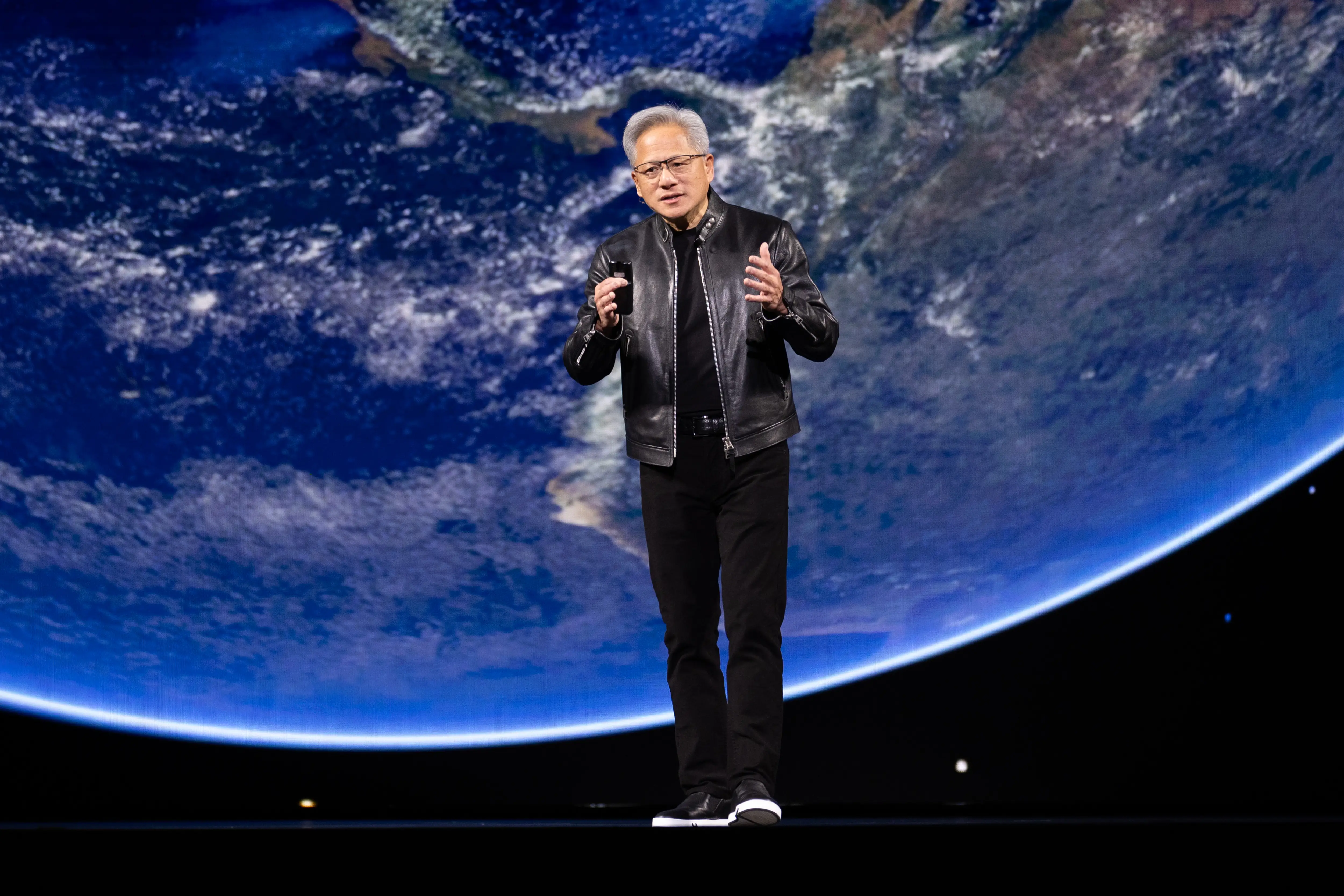 Nvidia's CEO Jensen Huang speaks during a keynote address at Nvidia's GTC Conference on March 16, 2026 in San Jose, California. Nvidia's GTC Conference focuses on recent developments and future uses of AI. (Photo by Benjamin Fanjoy/Getty Images)