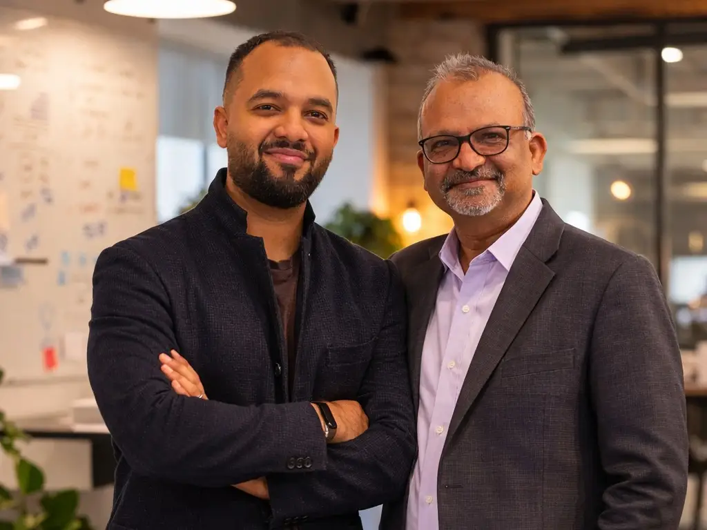 a father and son pose for a professional photo