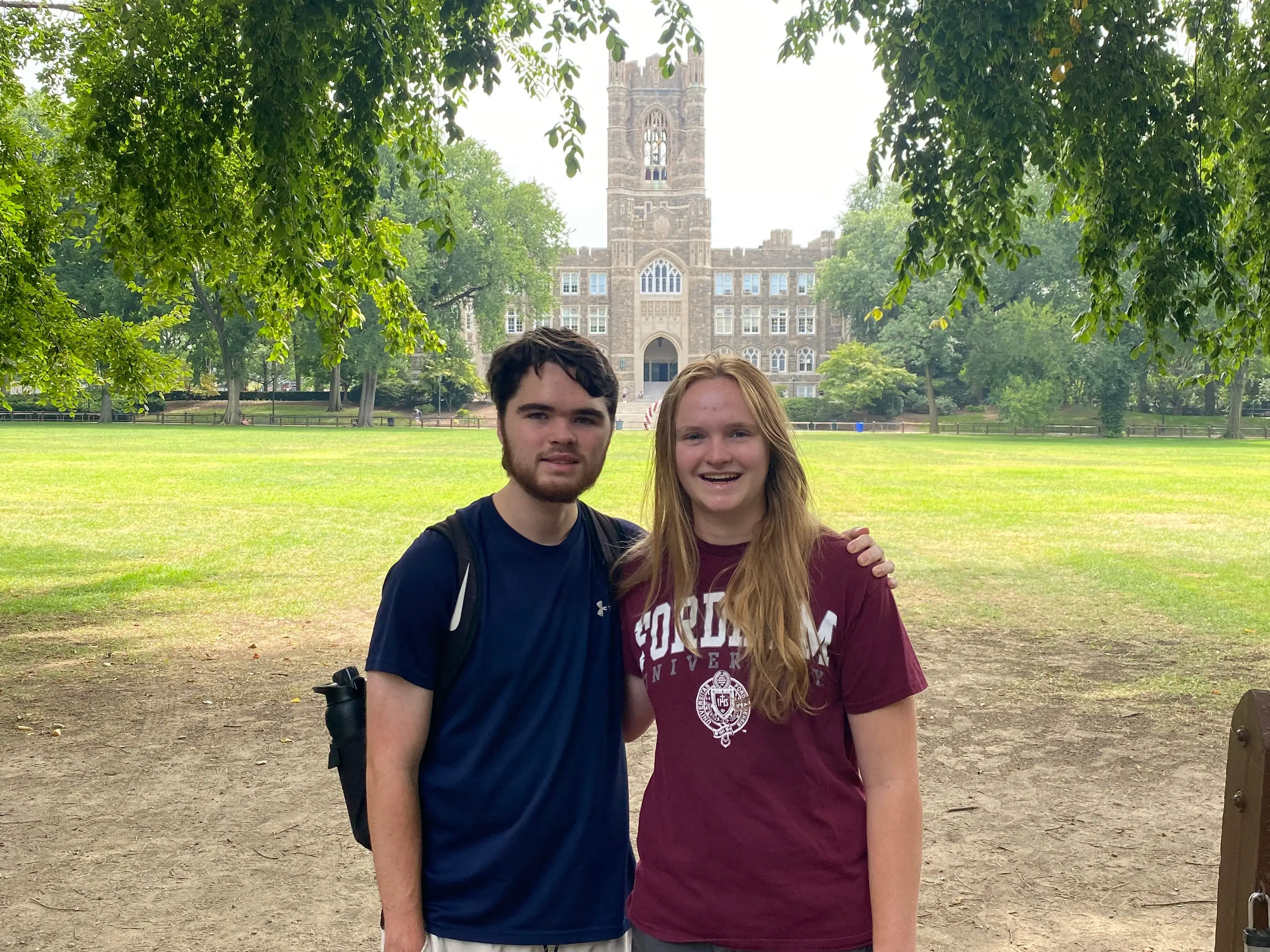 Cheryl Maguire's twins in front of fordham university campus