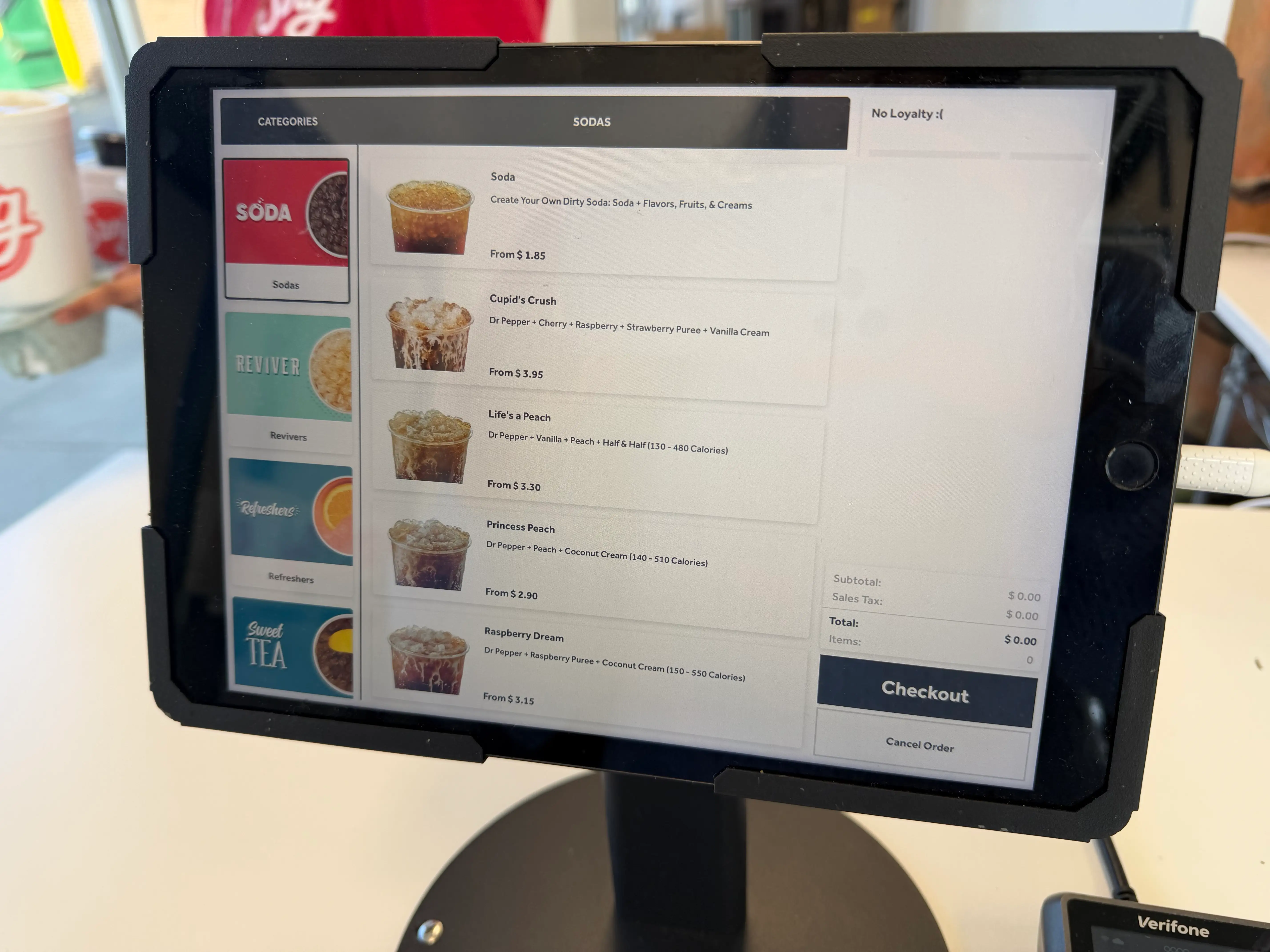 Soda menu on tblet at Swig