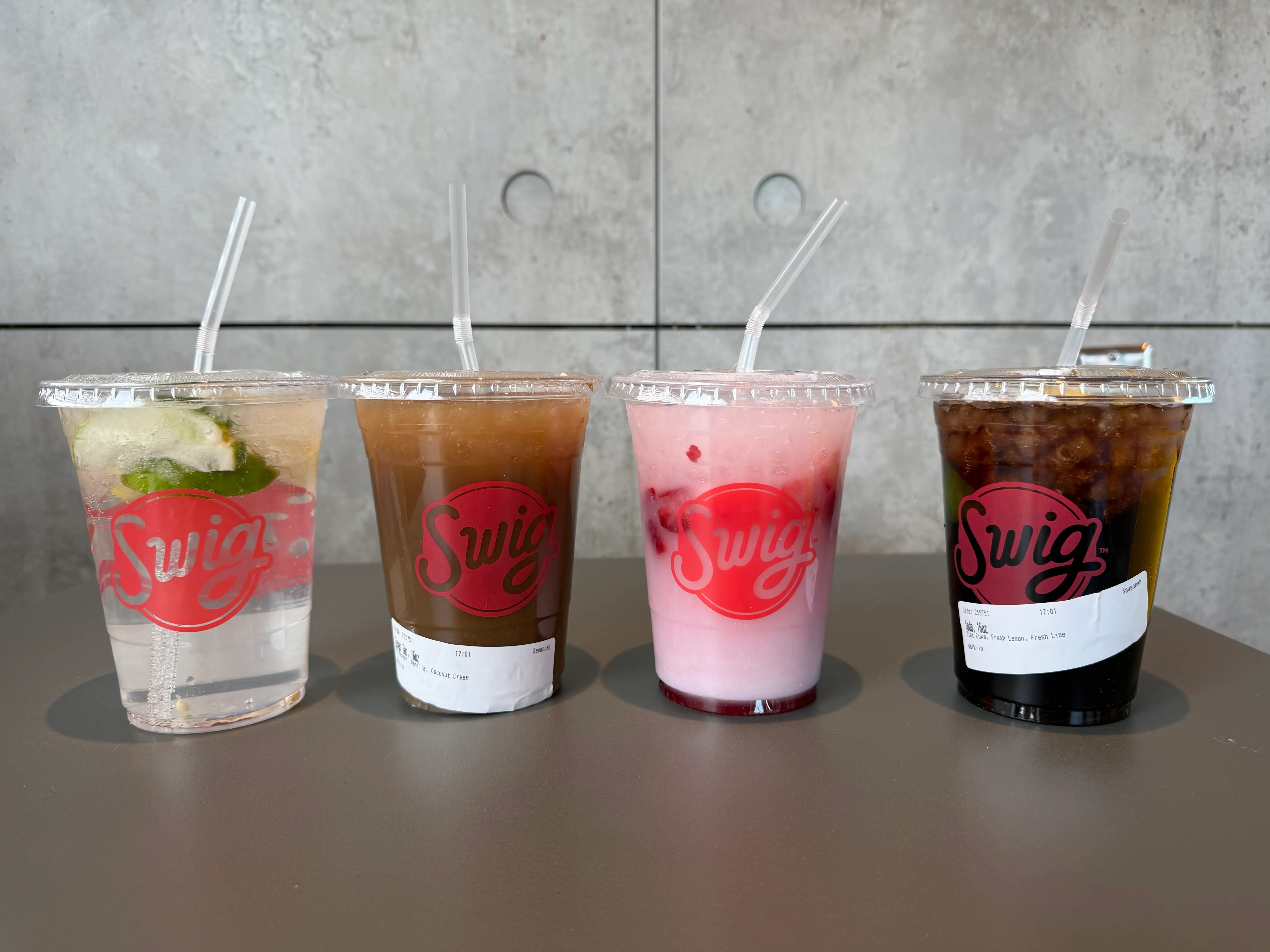 Photo of four large swig drinks