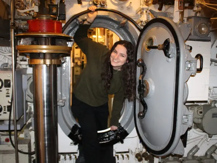Talia Lakritz in a submarine.