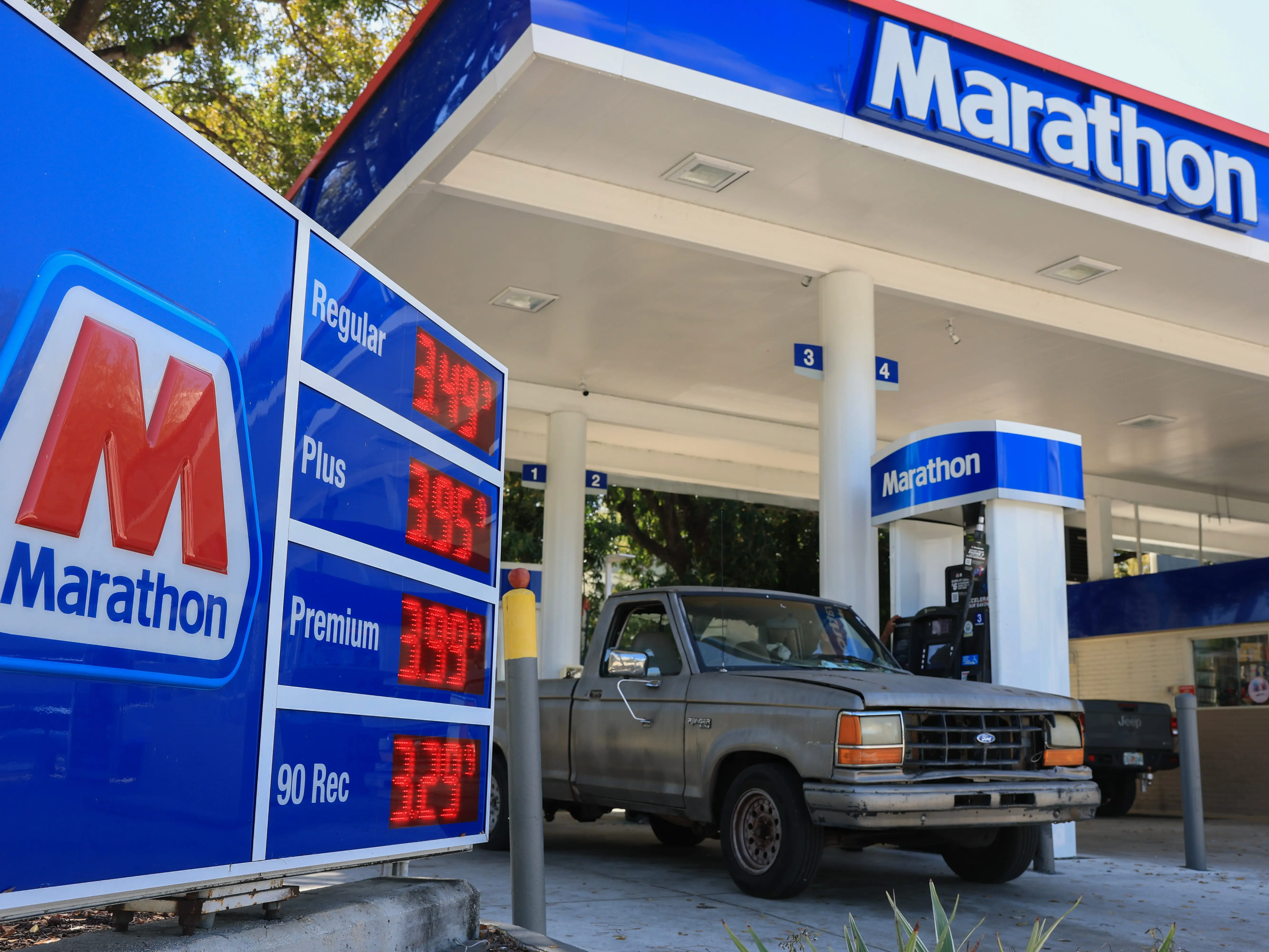 A pickup truck at a gas station in Miami, Florida.