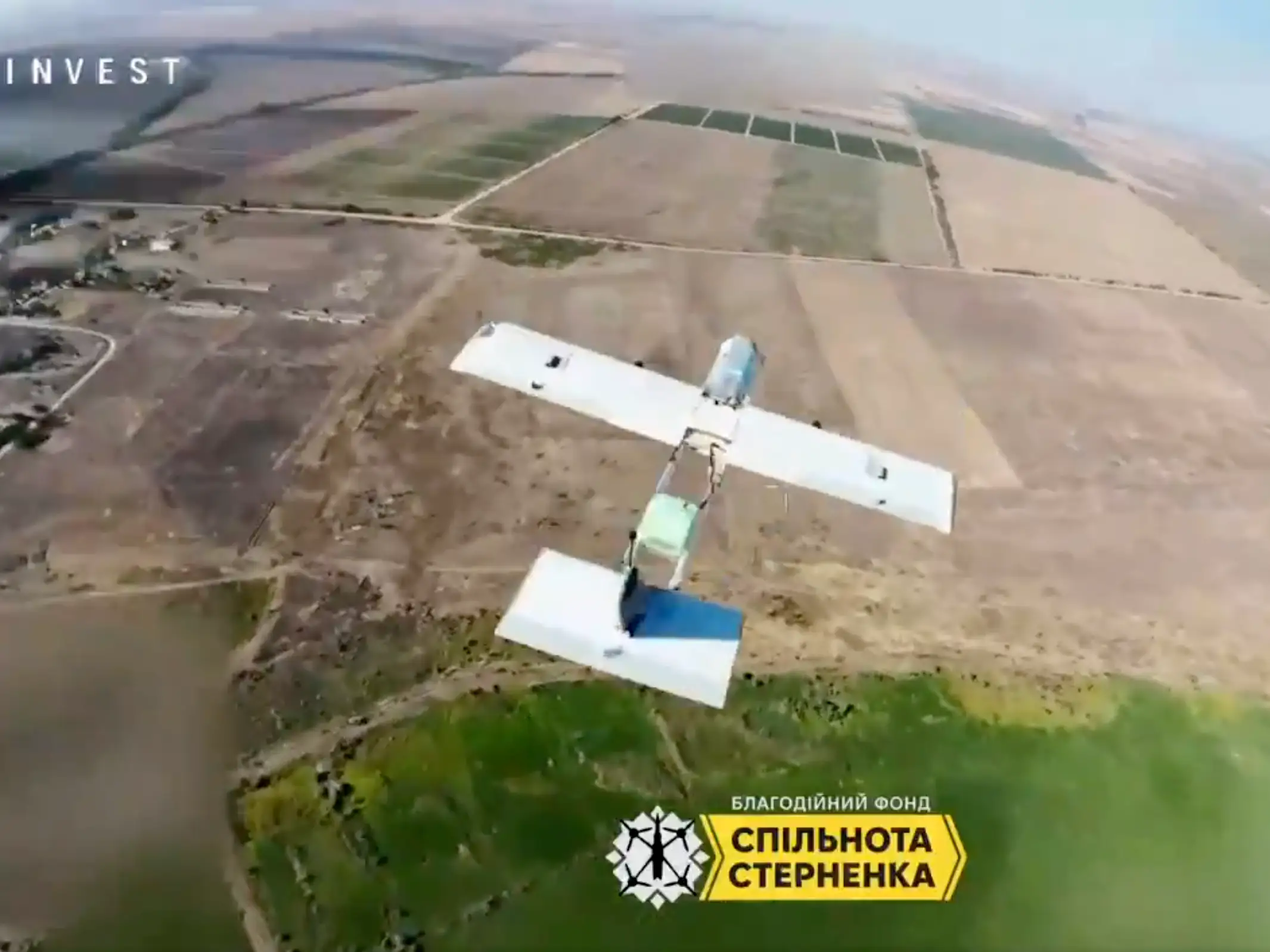 A Russian Molniya drone above the battlefield in Ukraine.