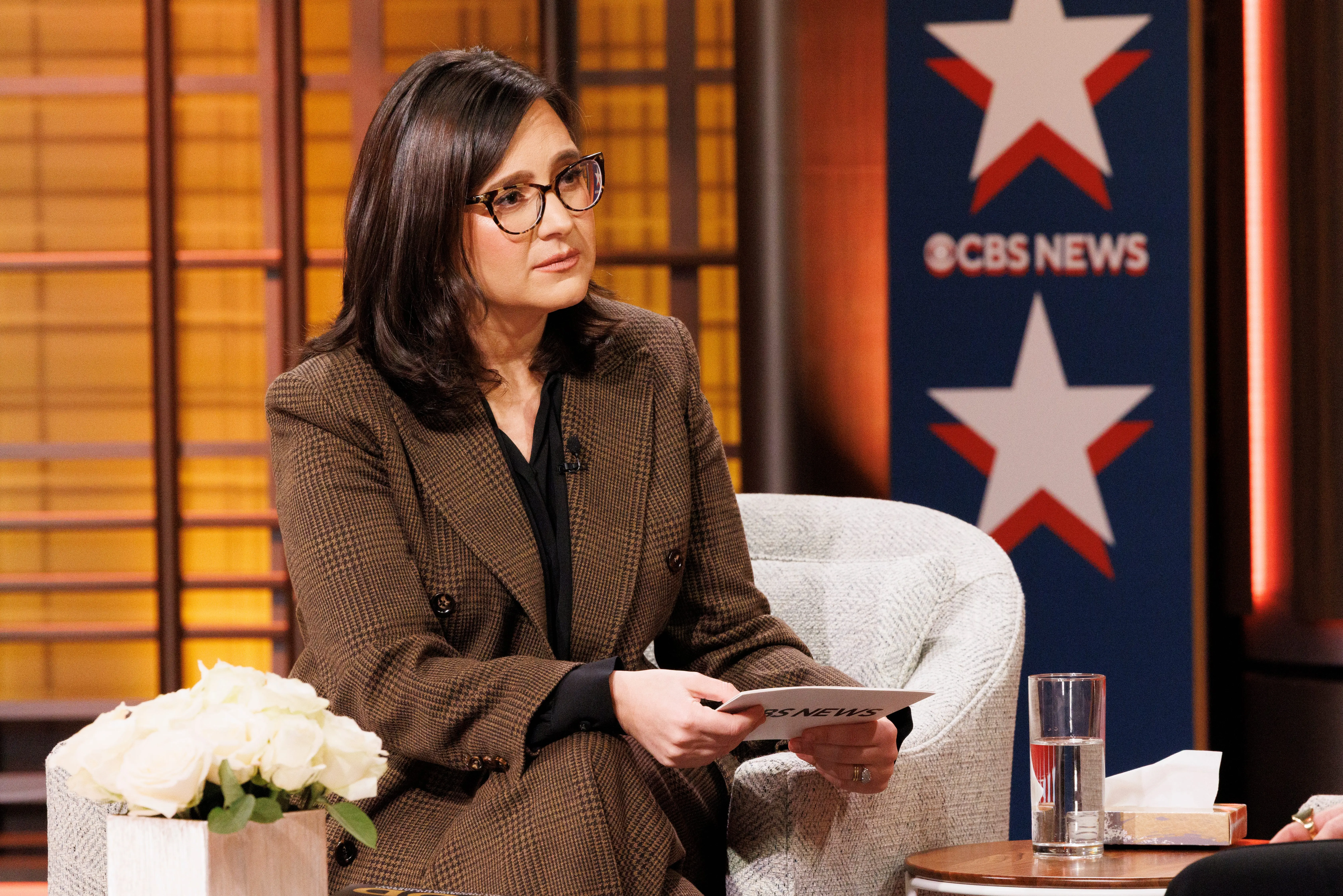 CBS News head Bari Weiss interviewing Erika Kirk at a 