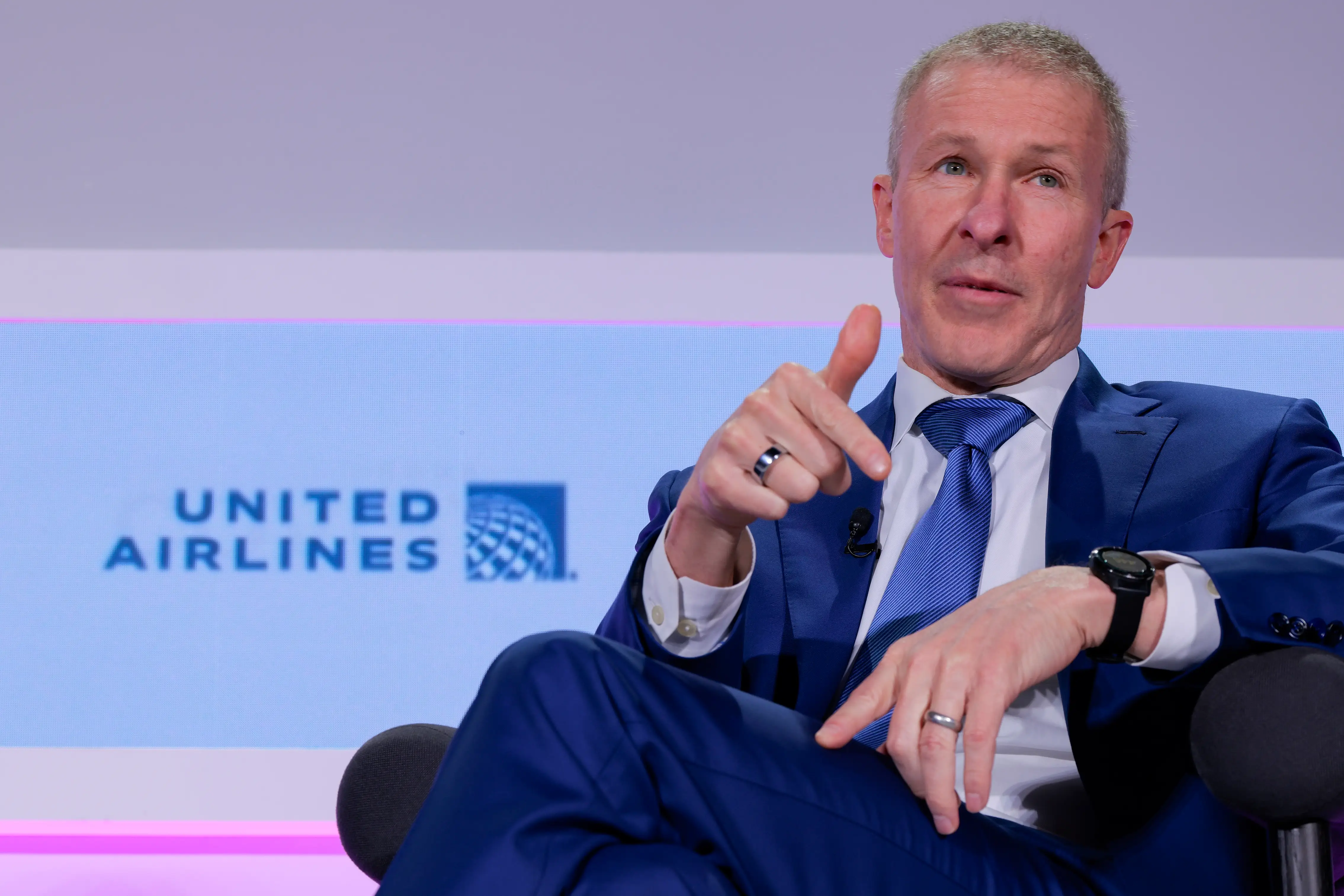 CEO of United Airlines Scott Kirby speaks at the Punchbowl News Conference at Union Station on March 10, 2026 in Washington, DC.