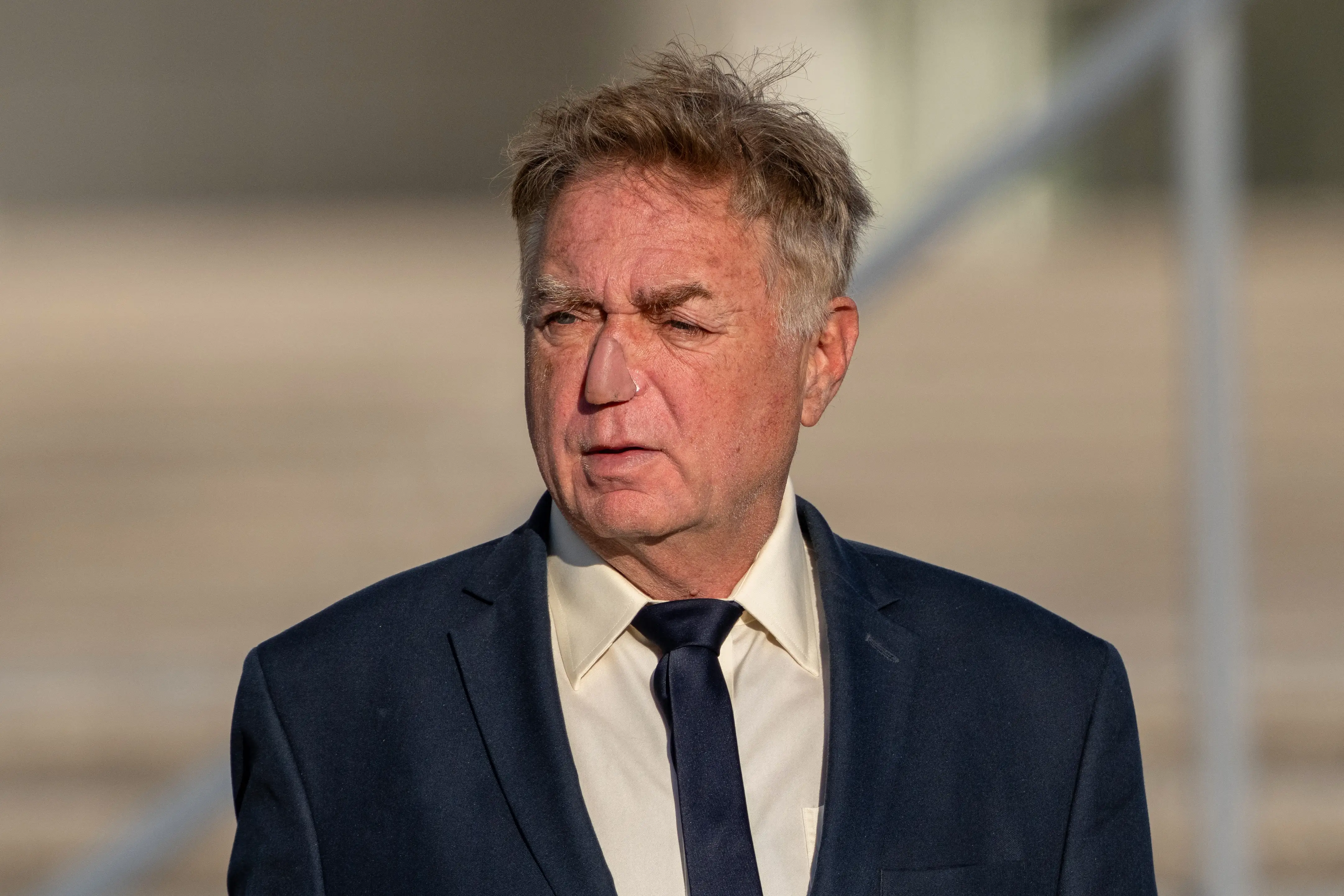 James Jacobson, charged in the Abercrombie & Fitch sex trafficking case, leaves court on Long Island in 2024 after pleading not guilty.