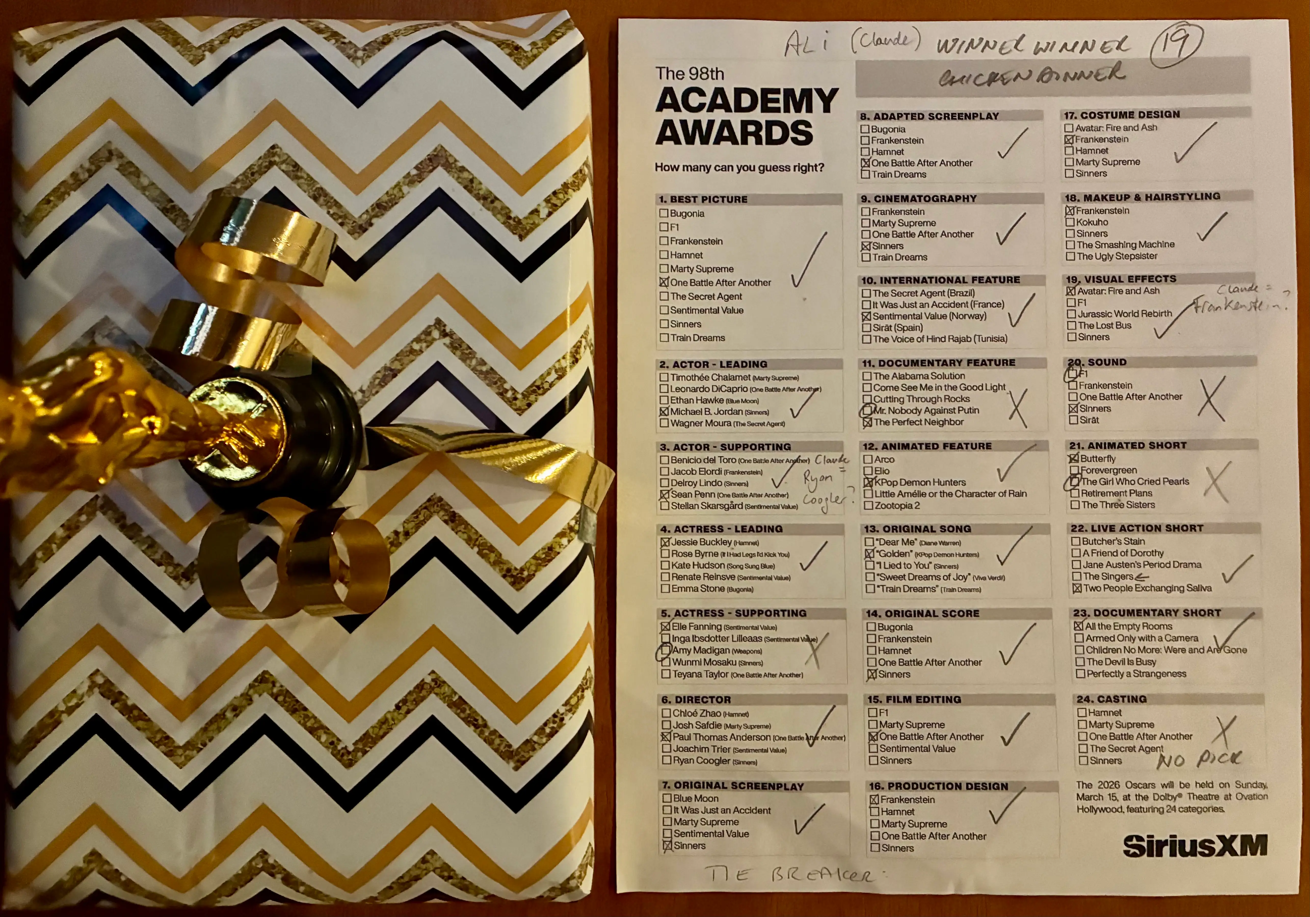 Alistair Barr used Anthropic's Claude to make Oscar picks