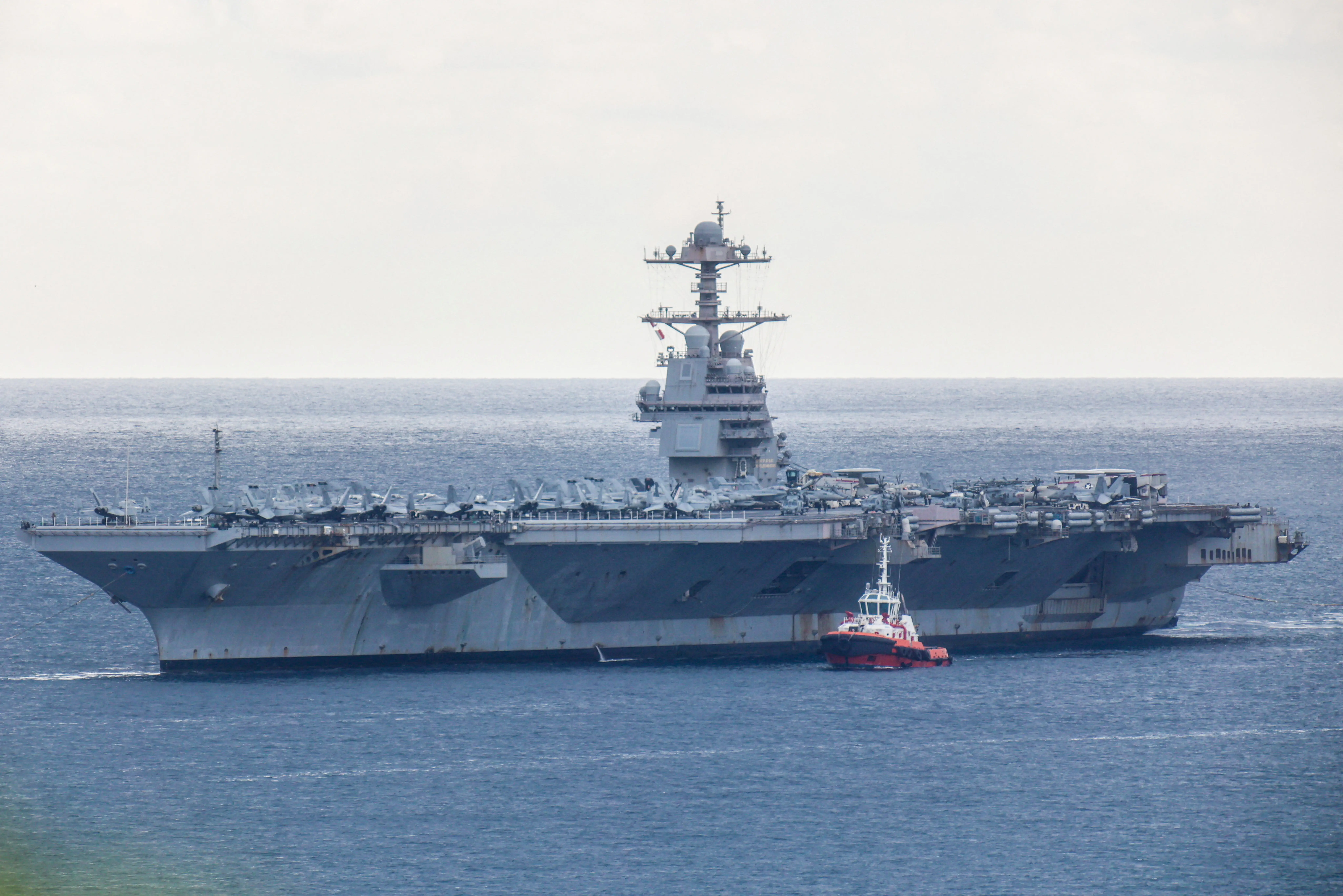 USS Gerald R. Ford aircraft carrier arrives at Souda Bay naval base on the island of Crete, Greece, March 23, 2026.