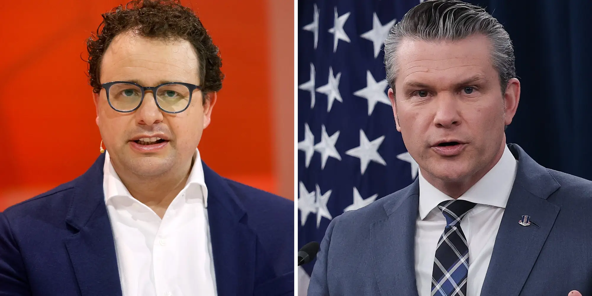A composite image of Dario Amodei and Pete Hegseth