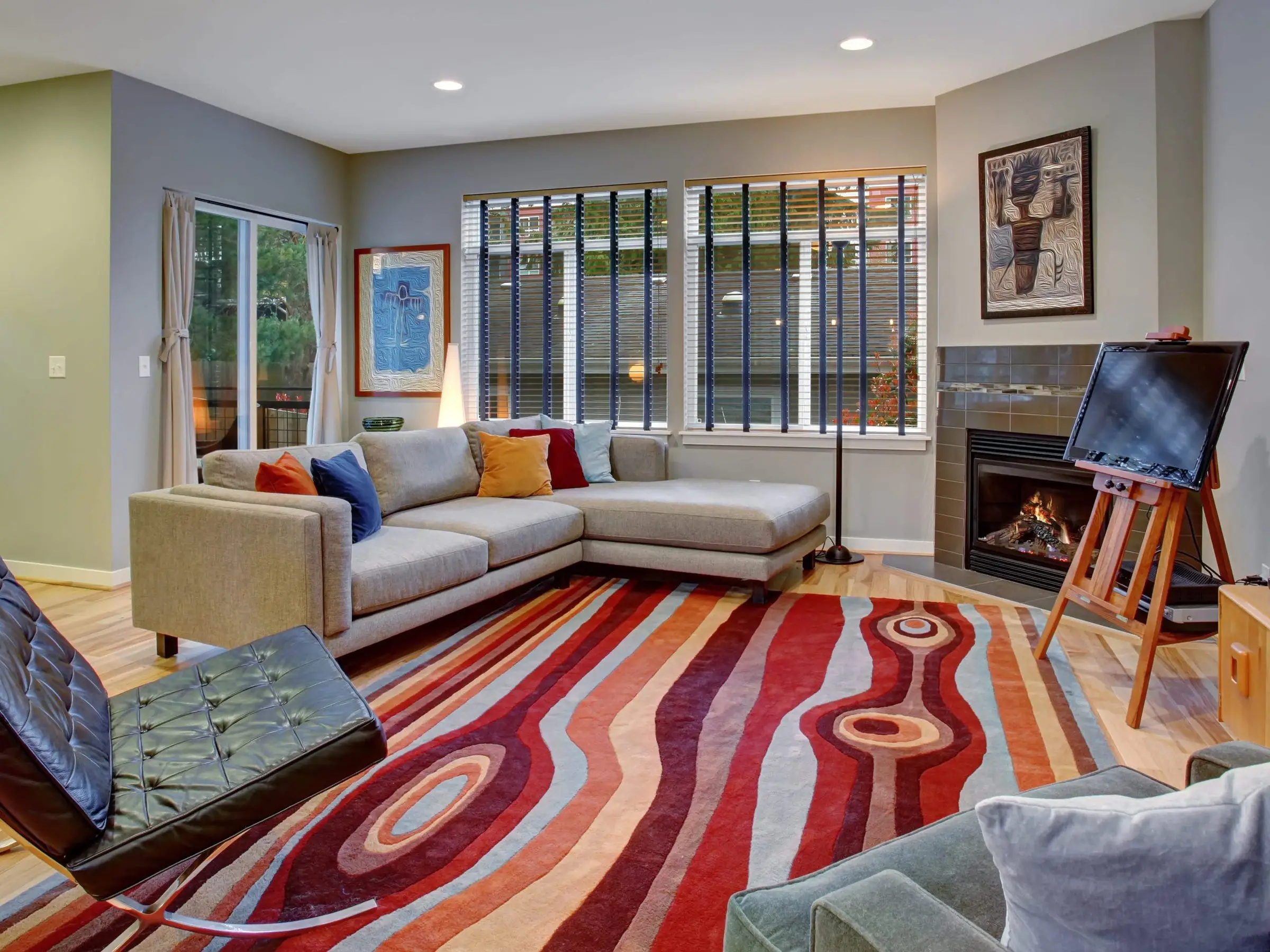 colorful accent rug in living room