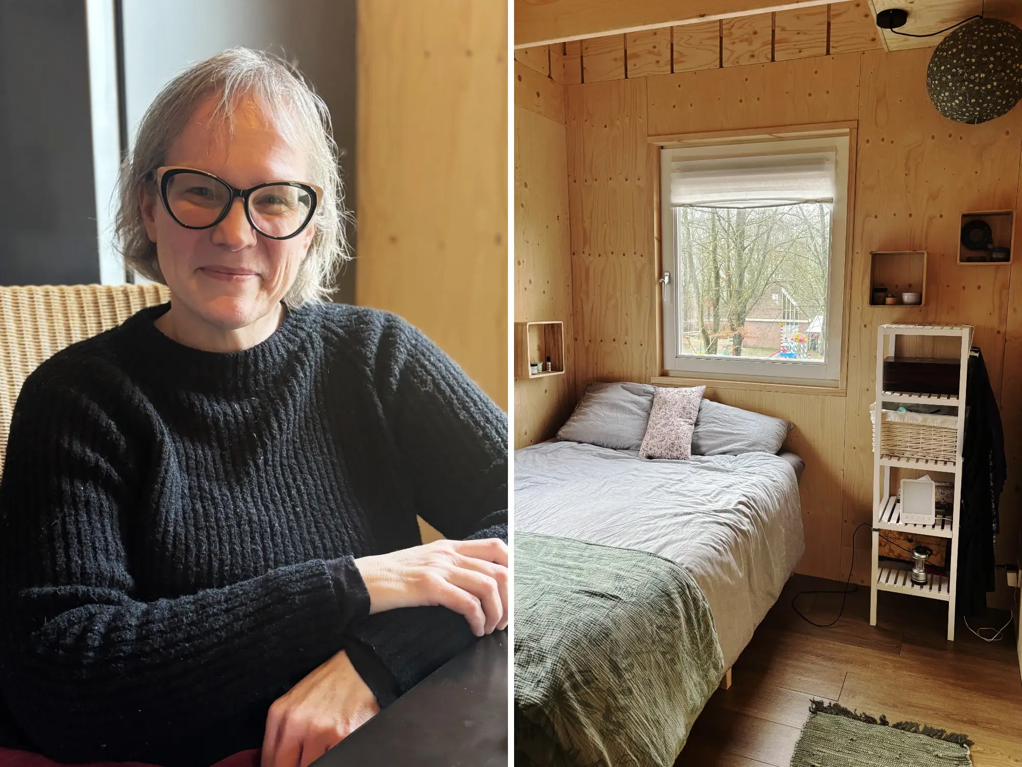 Side by side of Sidra Gifford and her tiny home