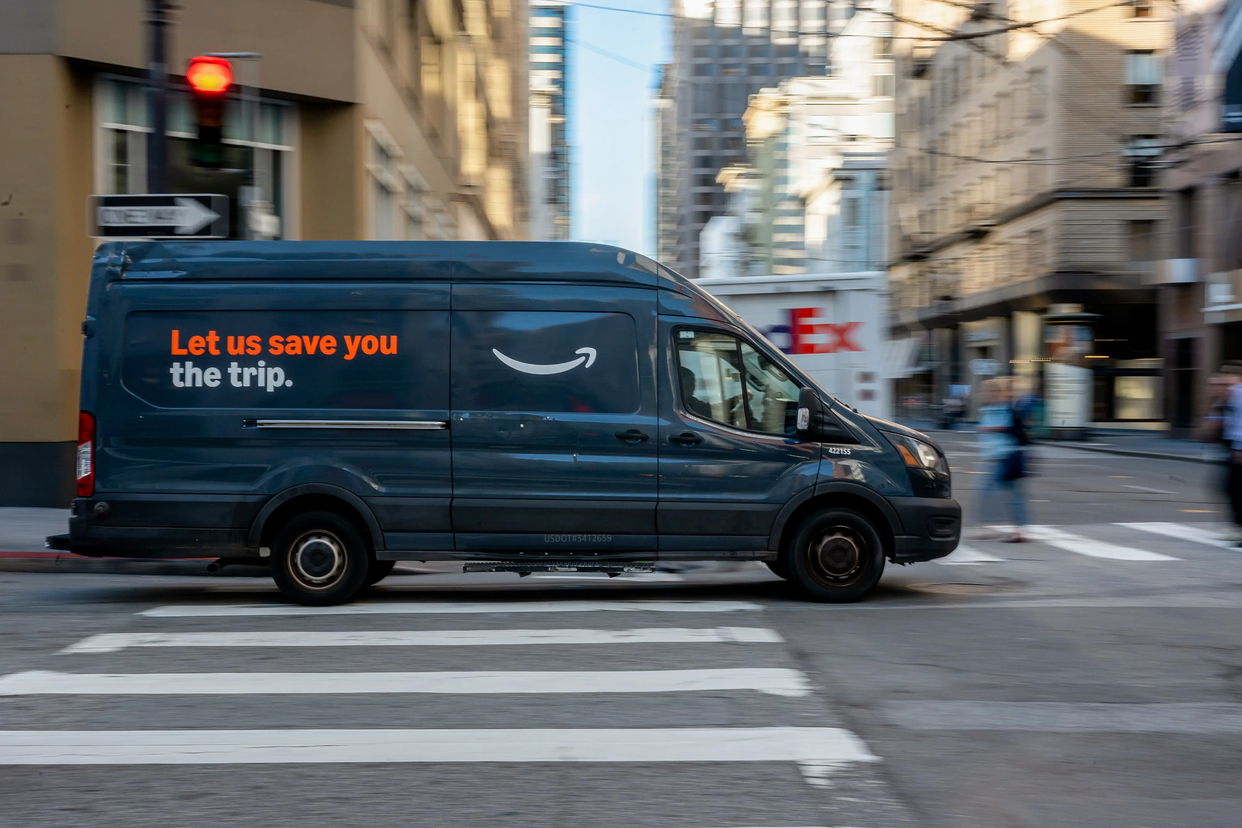 An Amazon delivery vehicle