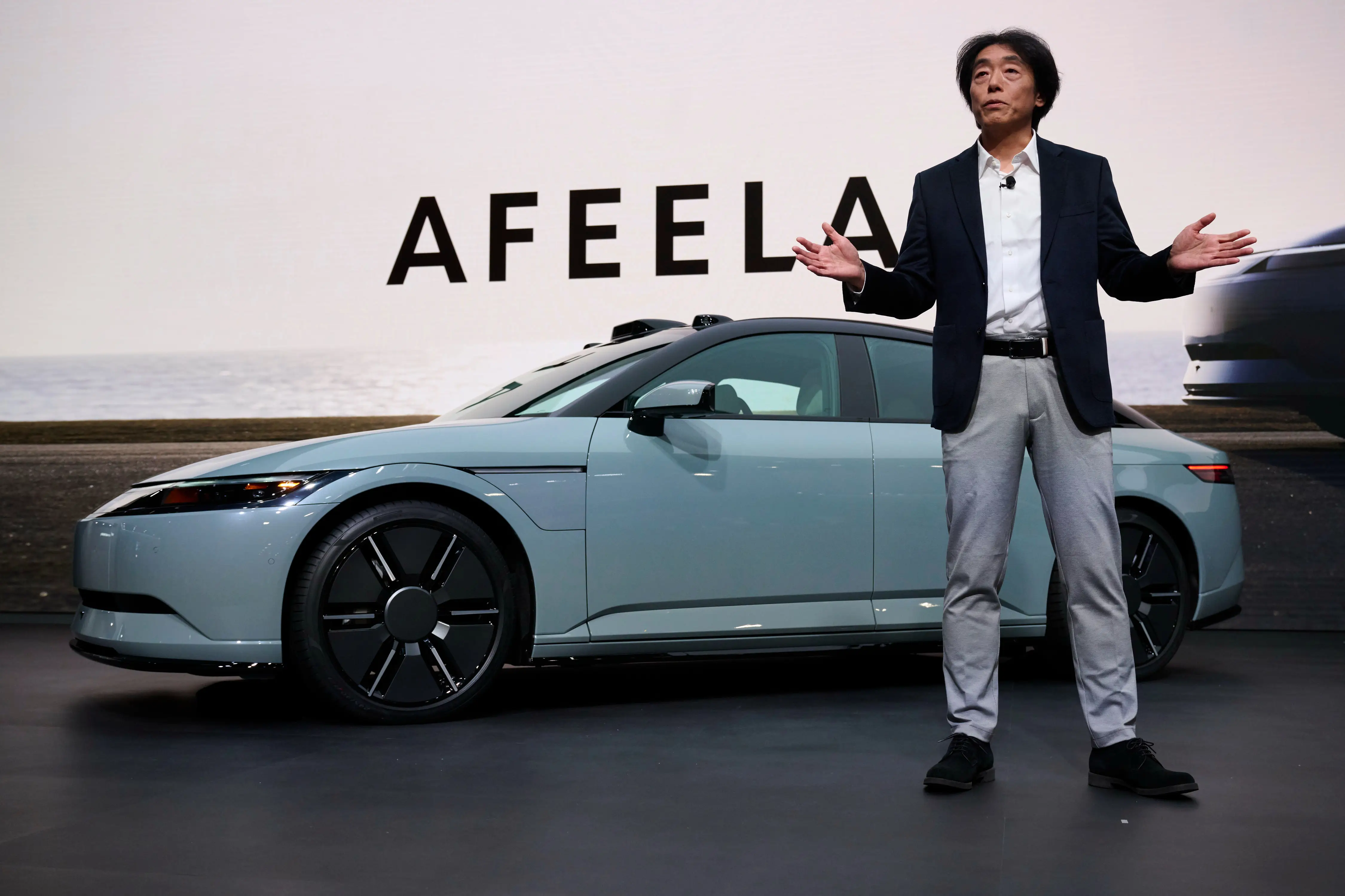 A Sony Honda Mobility Afeela on stage at the Consumer Electronics Show in 2026.