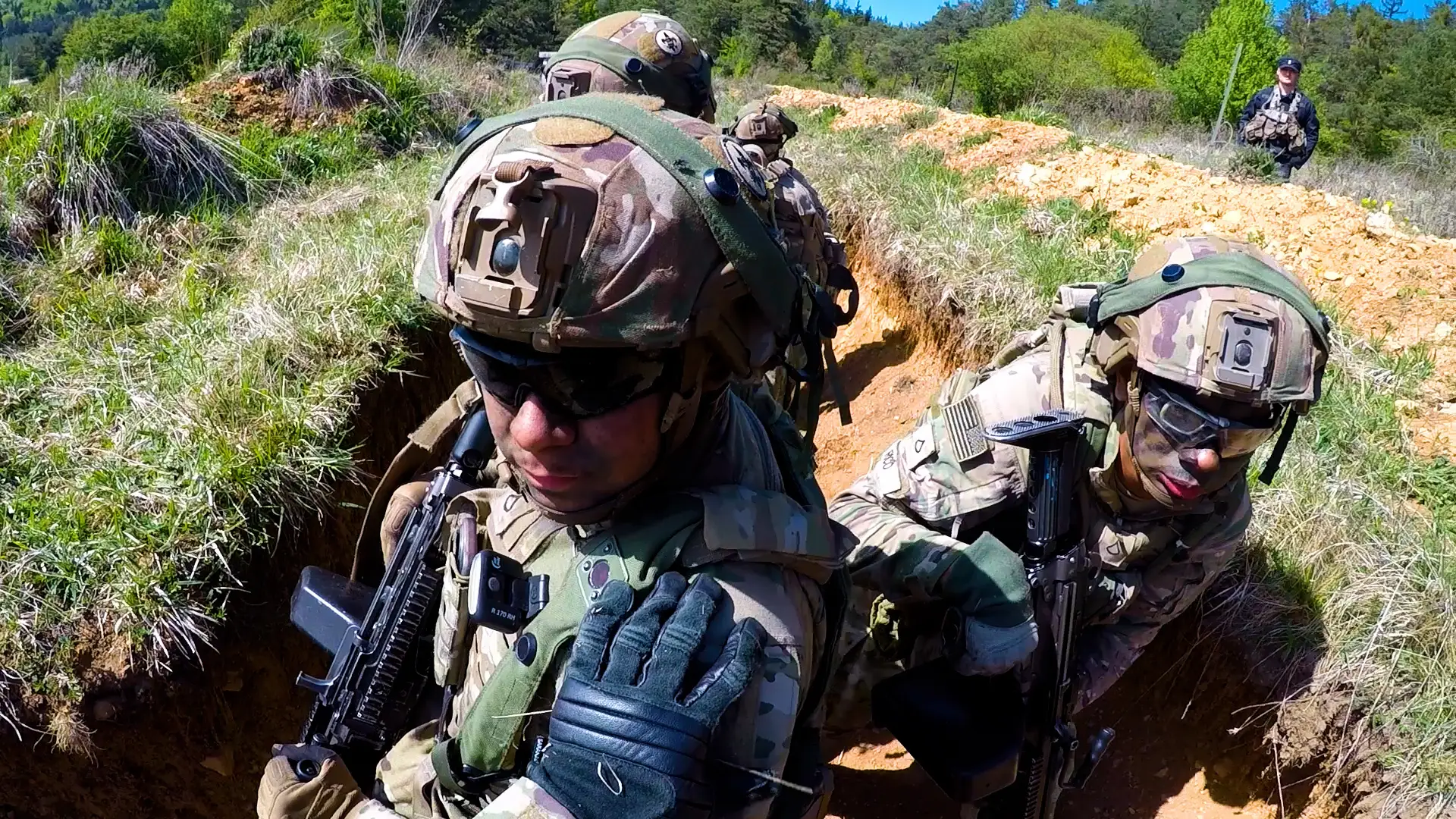 Army troops training in Bavaria for trench warfare.