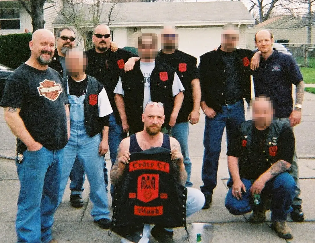 Frank D'alesio with a group of guys in a biker gang
