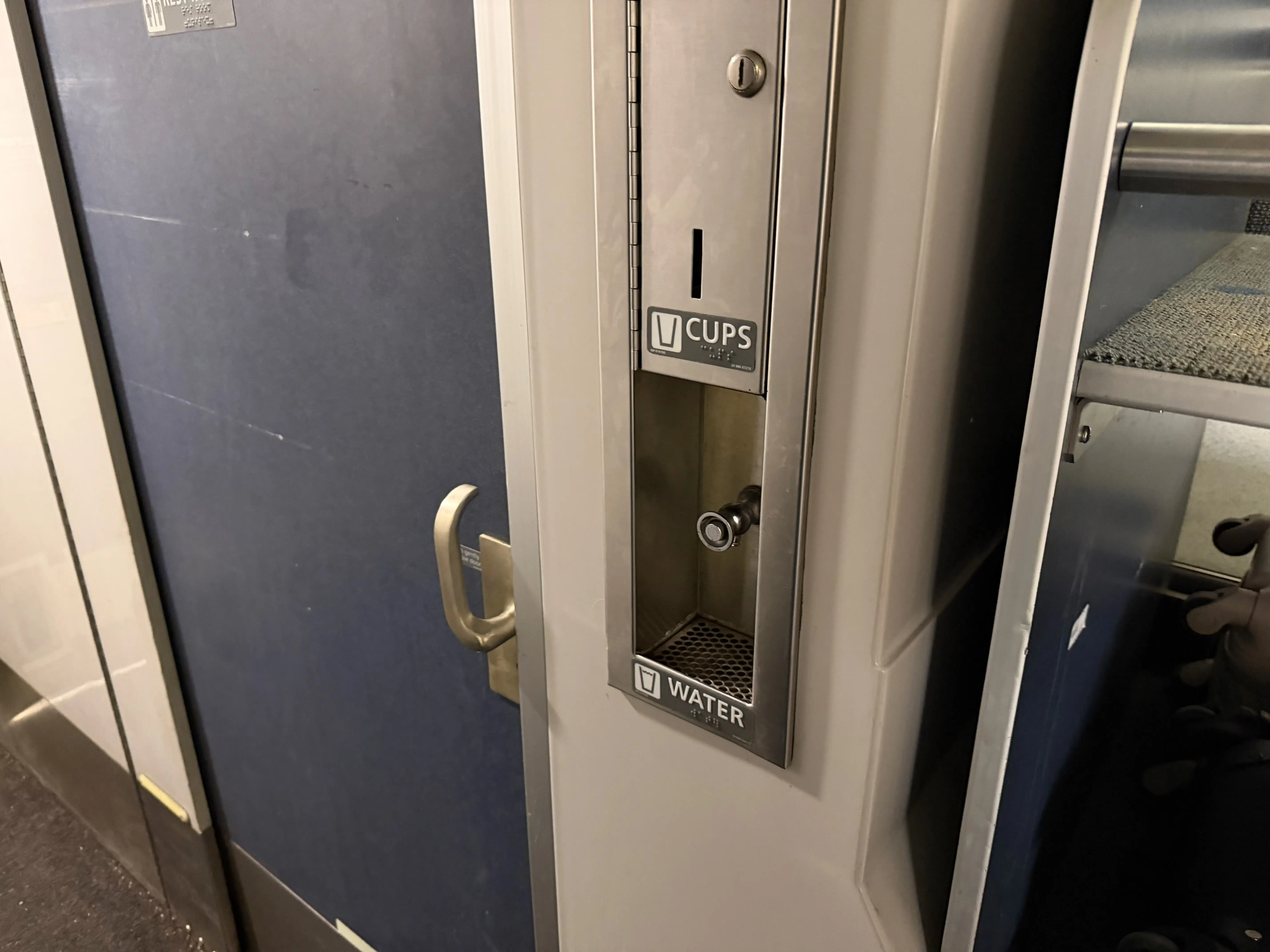 Water fountain aboard the Amtrak
