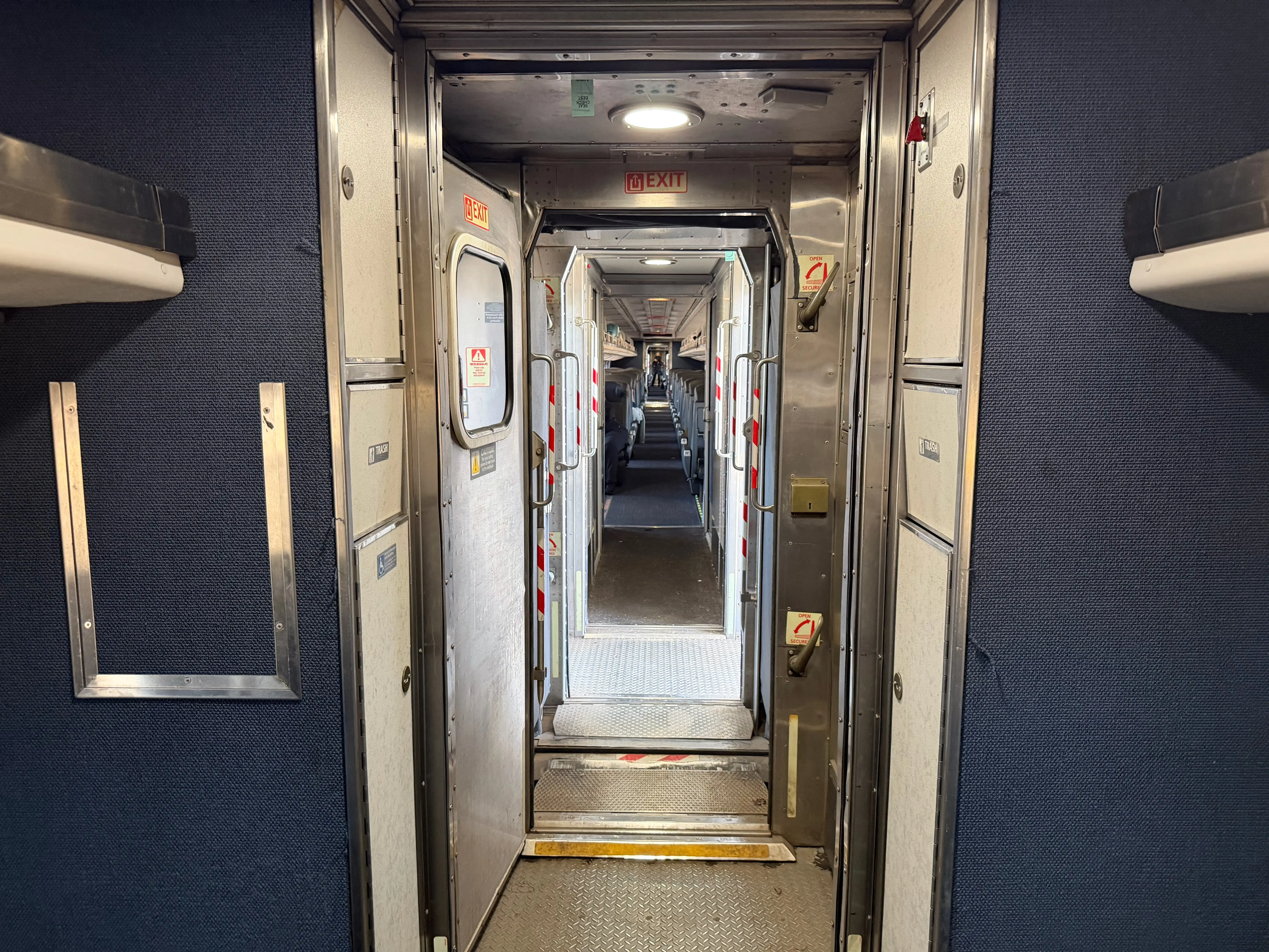 Coach car on Amtrak train.