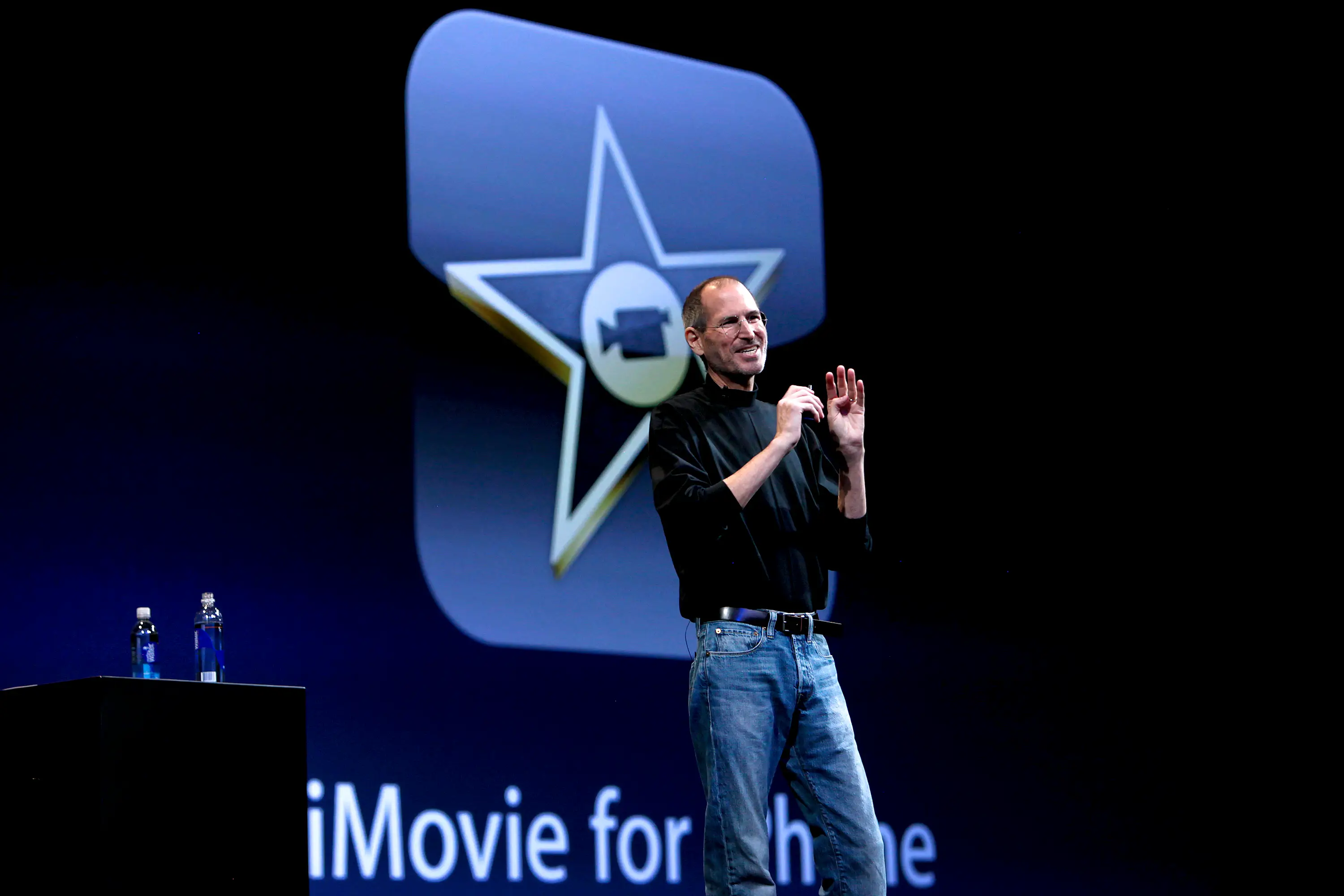 Steve Jobs presents the iMovie app for iPhones