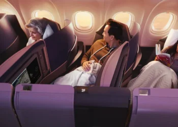 United is debuting an ultra-premium long-haul Airbus jet. It has sliding doors and a walk-up snack bar — see inside.