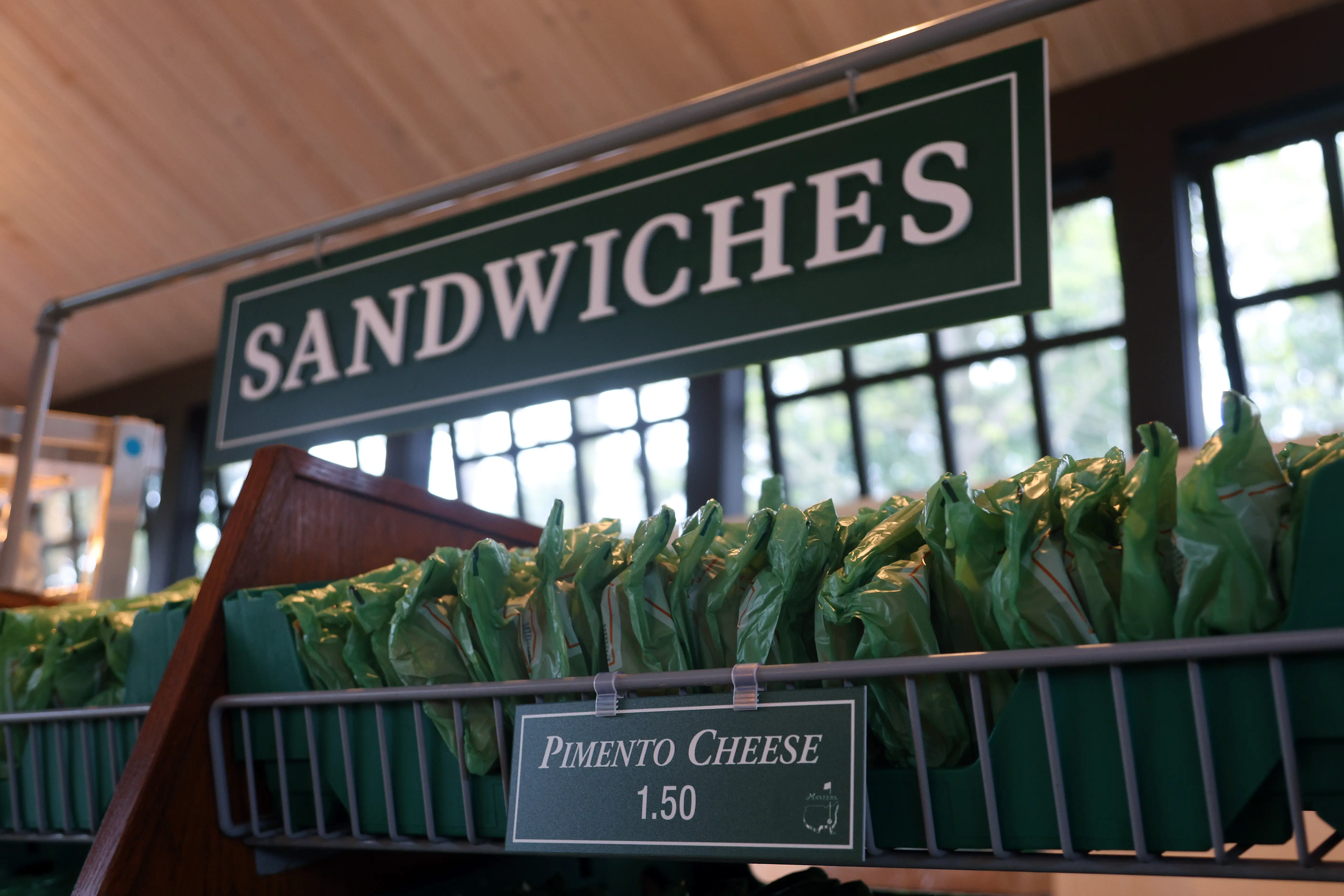 Pimento cheese sandwiches are offered for sale during a practice round prior to the Masters at Augusta National Golf Club on April 06, 2022 in Augusta, Georgia.
